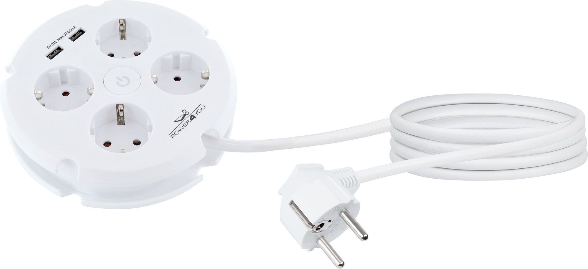 Schwaiger 661538 Mehrfachsteckdose 6-fach (4 Steckdosen, 2 USB Buchsen, Überladeschutz, Kurzschlussschutz, Kabellänge 1.5 m), mit Aufrollvorrichtung