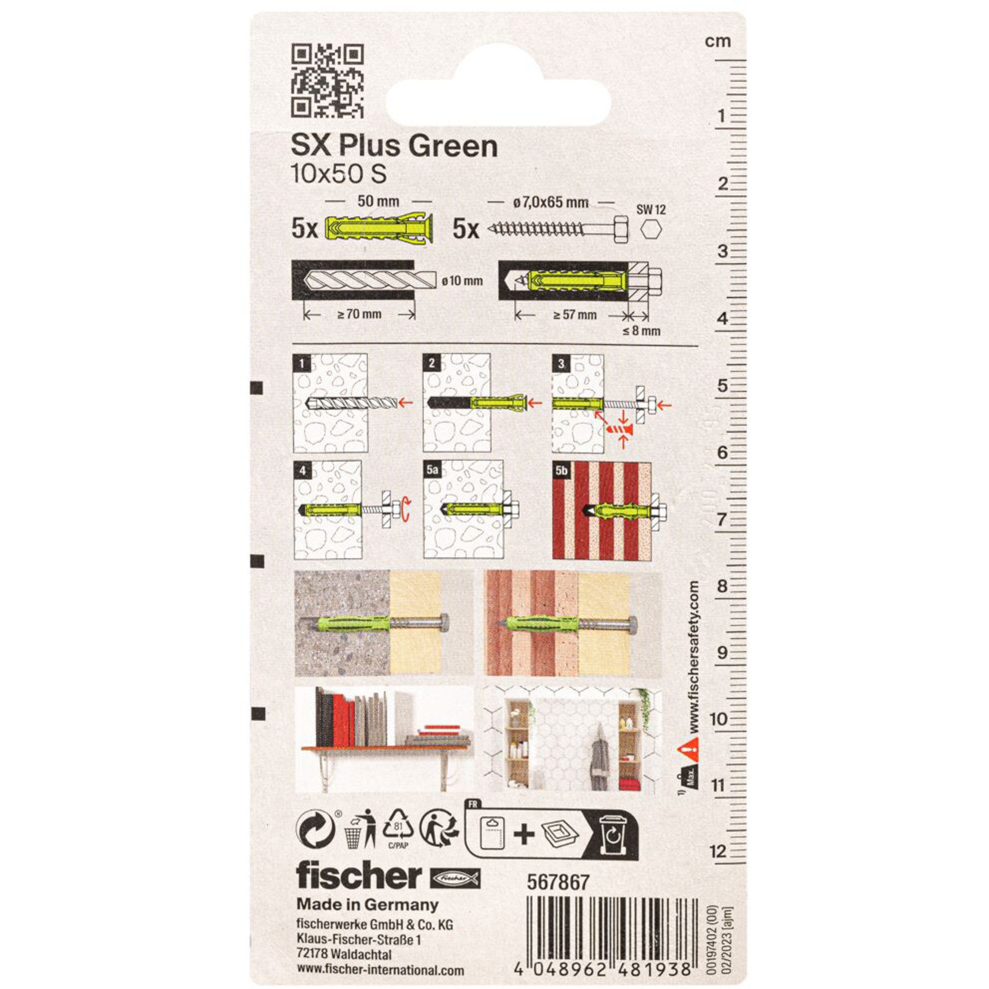 Fischer Universaldübel fischer Spreizdübel SX Plus Green 10x50 S K
