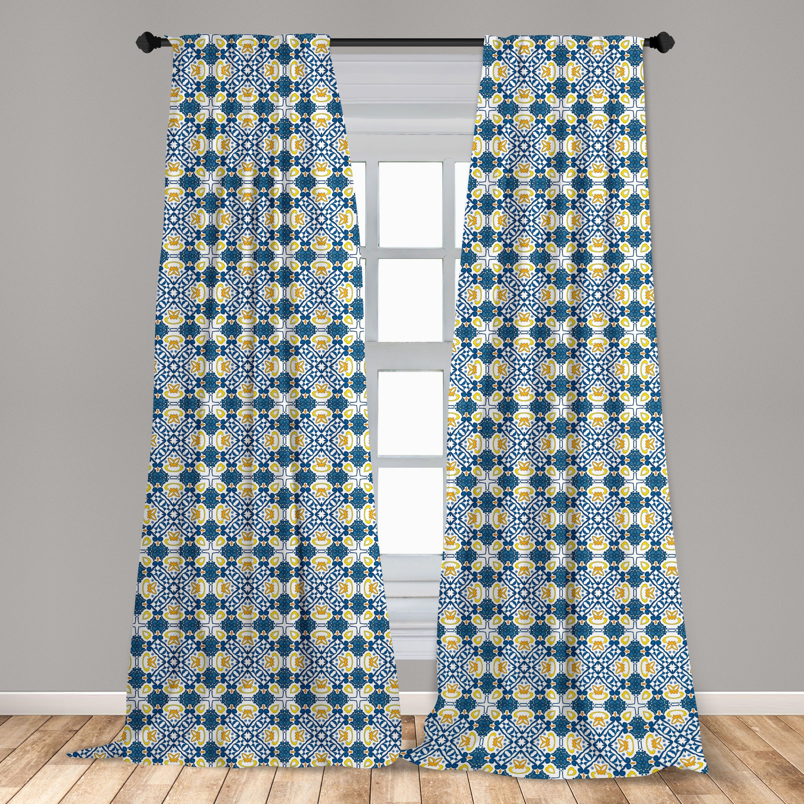 Gardine Vorhang für Wohnzimmer Schlafzimmer Microfaser, Dekor, Abakuhaus, Kunst Azulejo Portugiesisch-Keramik-Fliese