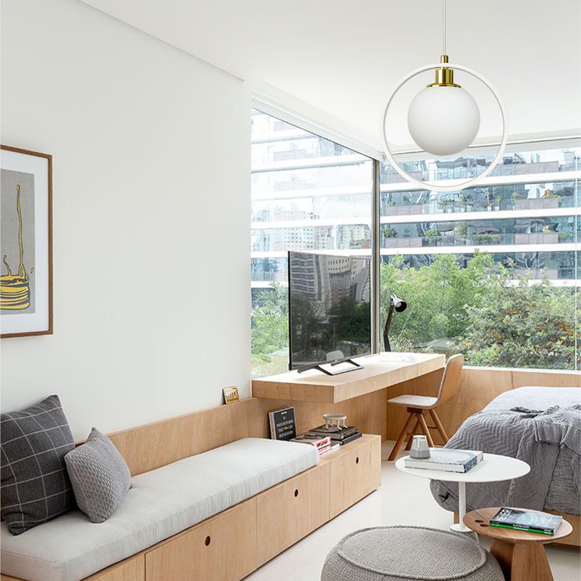 Bamyum Pendelleuchte Newrey Hängelampe Weiß Glas Modern Pendelleuchte Metall Kronleuchter, ohne Leuchtmittel