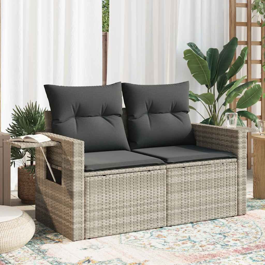 vidaXL Gartenlounge-Set, Gartensofa mit Kissen 2-Sitzer Hellgrau Poly Rattan