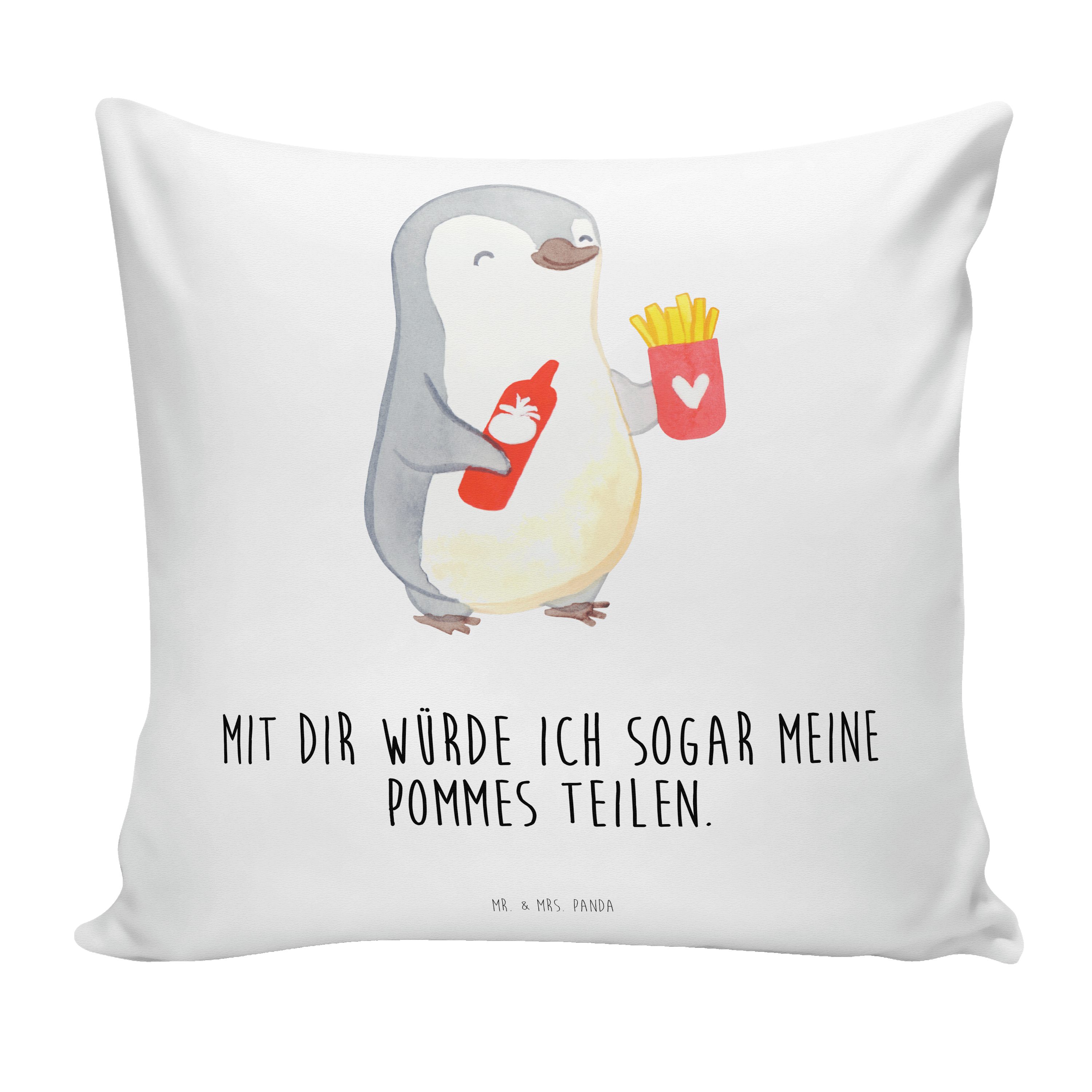 Weiß & für - Geschenk, Mrs. Freundin für Pinguin Männer, - Pommes Mr. Panda Dekokissen Geschenk