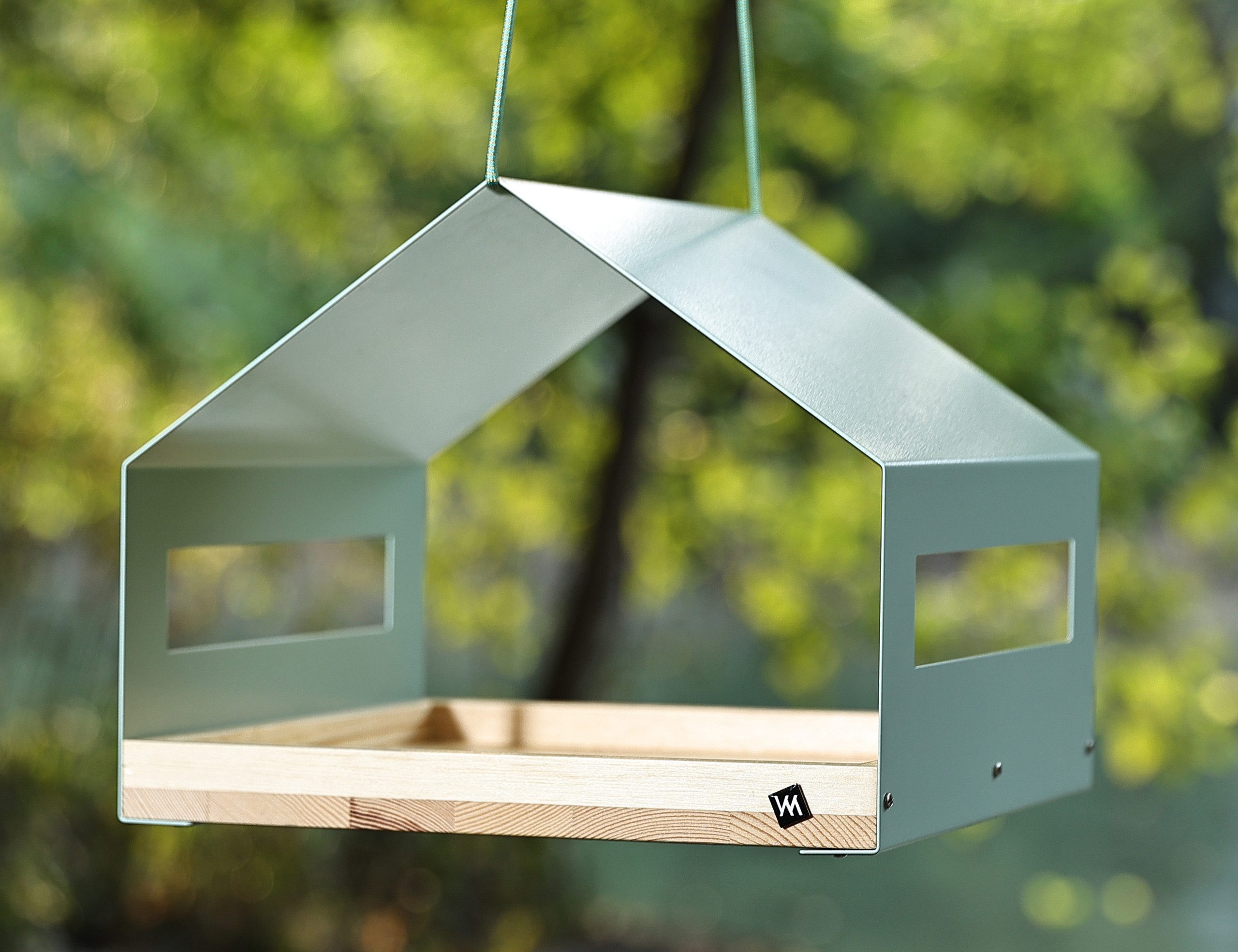 WONDERMAKE Vogelhaus wetterfest zum Aufhängen, Metall Vogelfutterhaus groß Vogelhäuschen, Design Futterhaus für Wildvögel aus Edelstahl und Holz, hängend