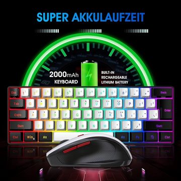 Snpurdiri RGB Hintergrundbeleuchtung Tastatur- und Maus-Set, Kabellos, Ergonomisches Design Vertical Feel (Schwarz/Weiß)