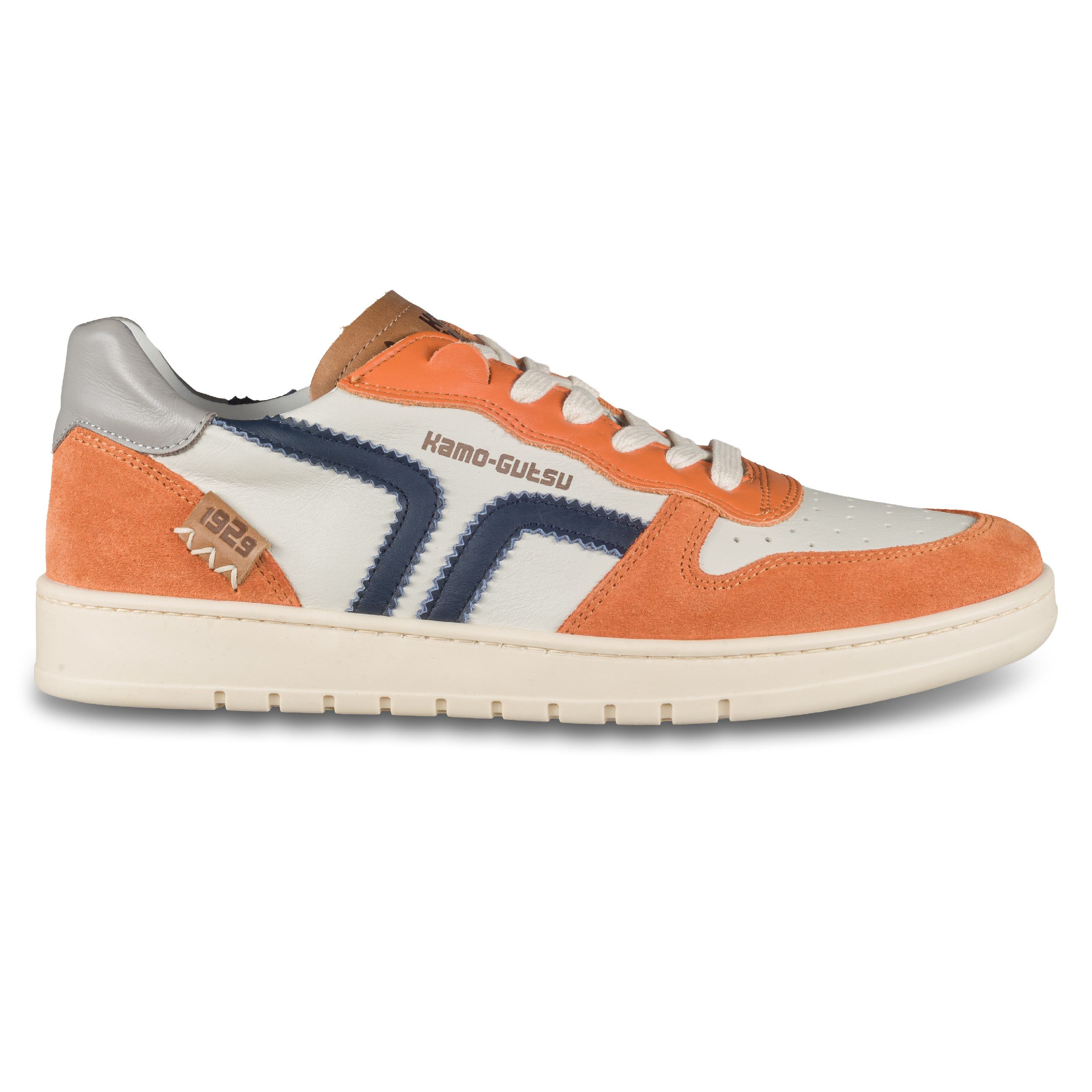 Kamo-Gutsu Leder Sneaker Herren orange/weiß/blau - Campo 048 arancio denim Sneaker Handgefertigt in Italien