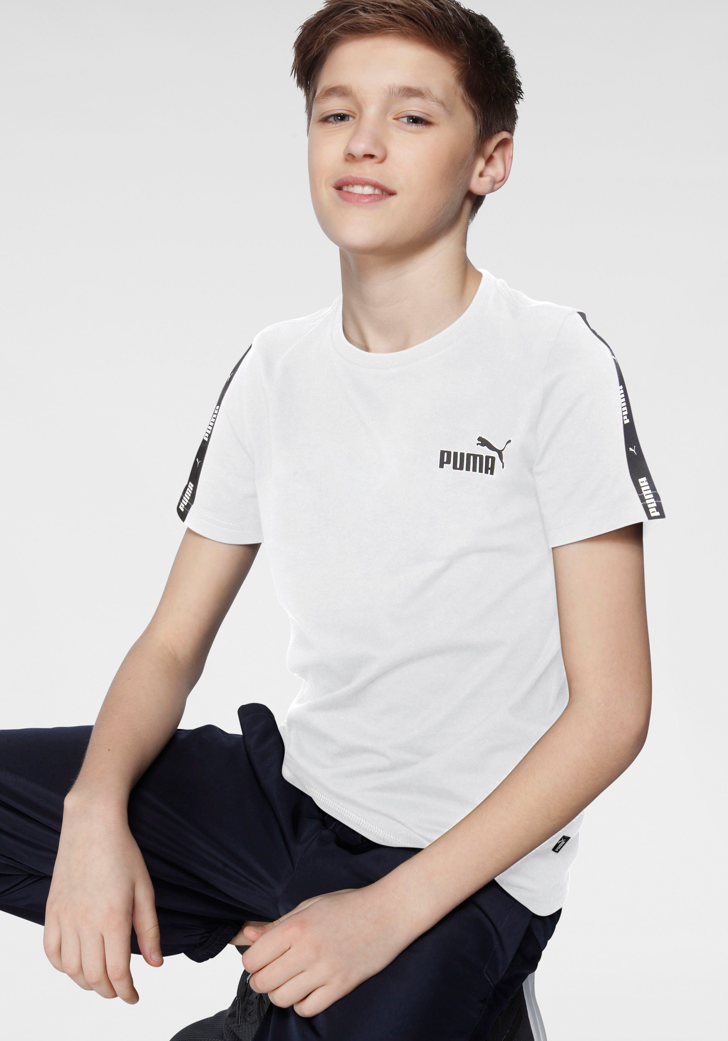 PUMA T-Shirt ESS+ Tape Tee - für Kinder weiß | Sport-T-Shirts