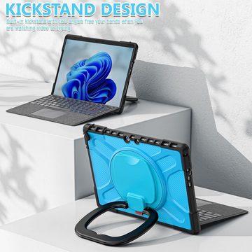 Wigento Tablet-Hülle Für Microsoft Surface Pro 8 aufstellbare Outdoor Hybrid Blau 360 Grad mit Trage Gurt Tablet Tasche Etuis Cover Case Schutz Robust Neu