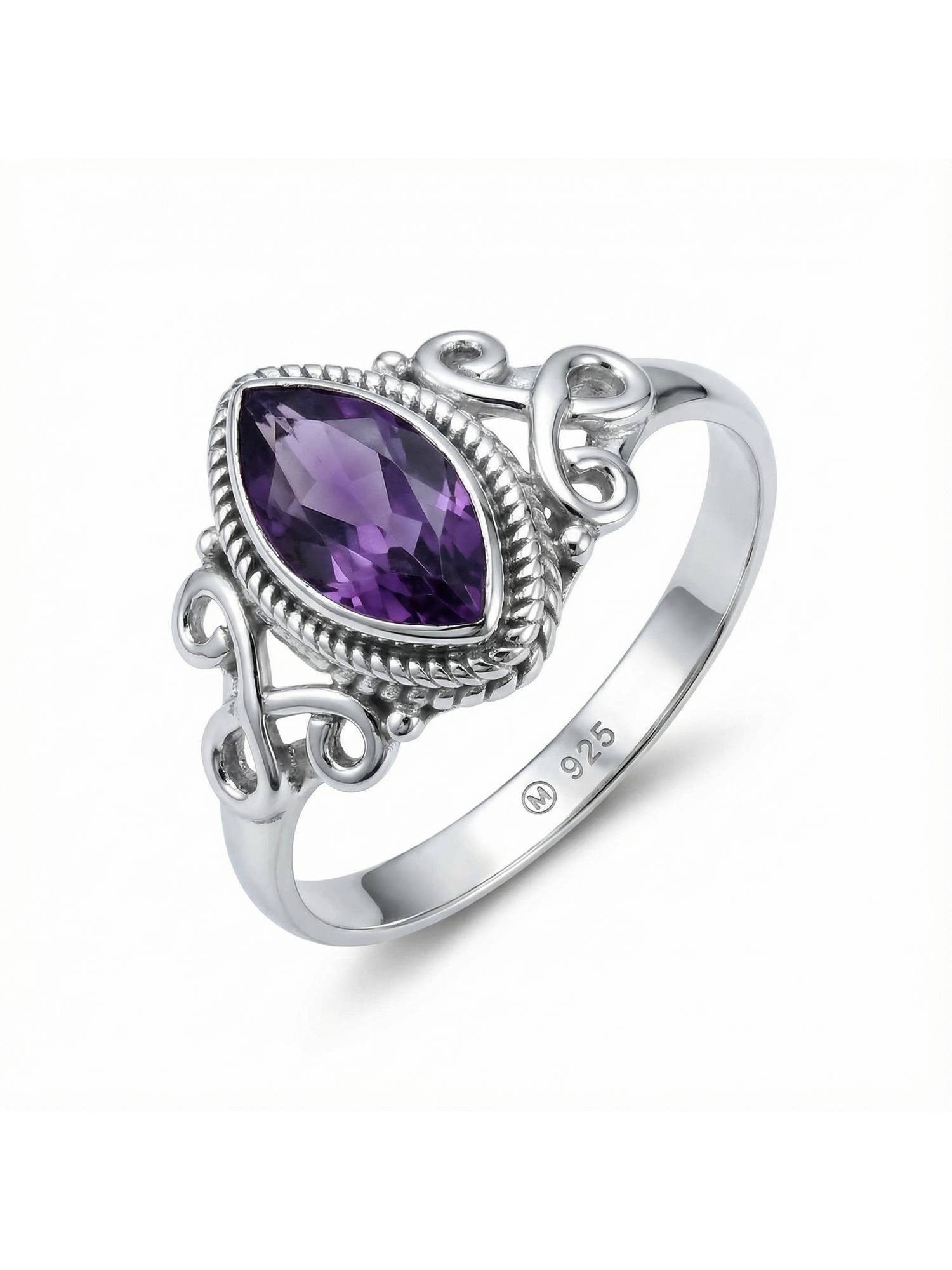 Silberring BAGHIMI Ellipse aus 925 Silber mit Amethyst facettiert