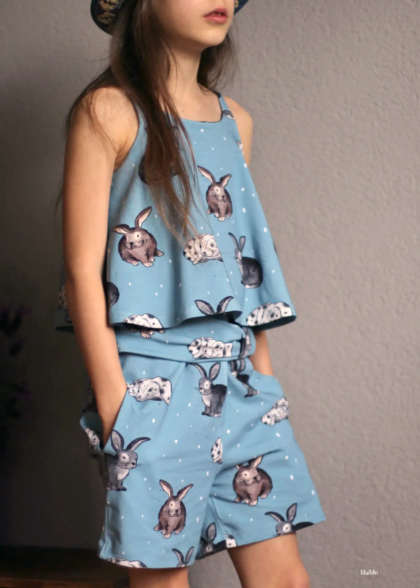 Leylas Welt Stoff Stoff Jersey Löffelbande Kaninchen Hase Katzengold Design, Reaktivdruck