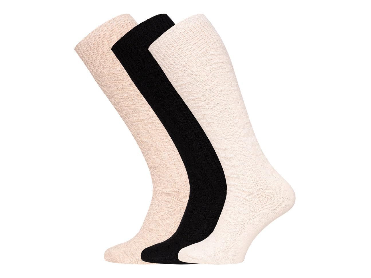 HomeOfSocks Kniestrümpfe Kniestrumpf aus 70% Lammwolle mit Zopfmuster Feine und strapazierfähige Lambswool Kniestrümpfe