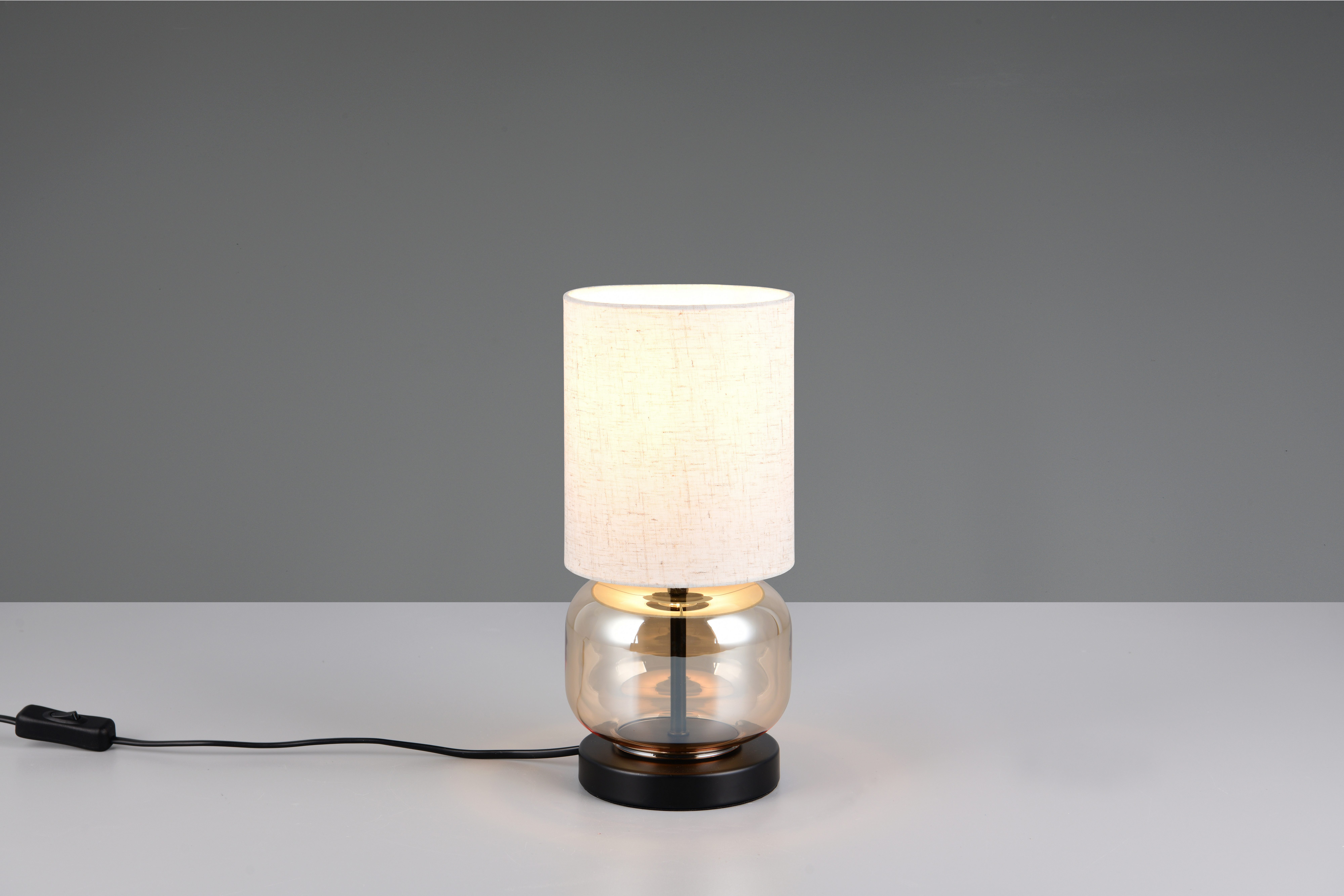 Schreibtischlampe Ulrichstein, Tischlampe mit Glas und Stoffschirm exkl 1x E27 max 40W
