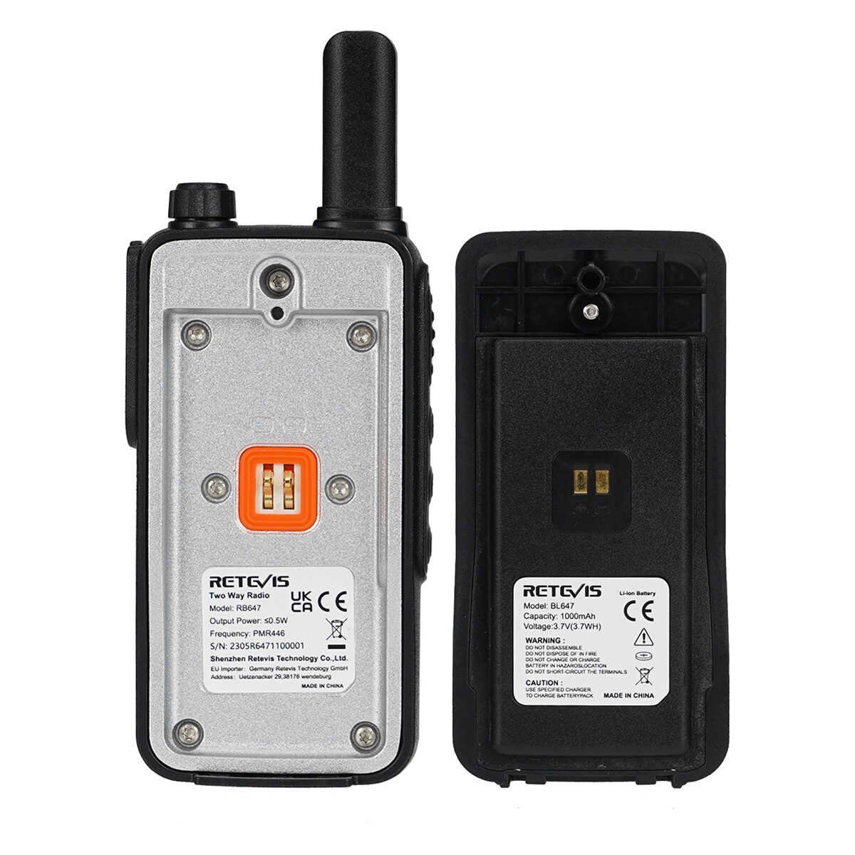 Talkie PMR446-Radio IP67 Wasserdichtes, Retevis Walkie ultradünnes tragbares RB647