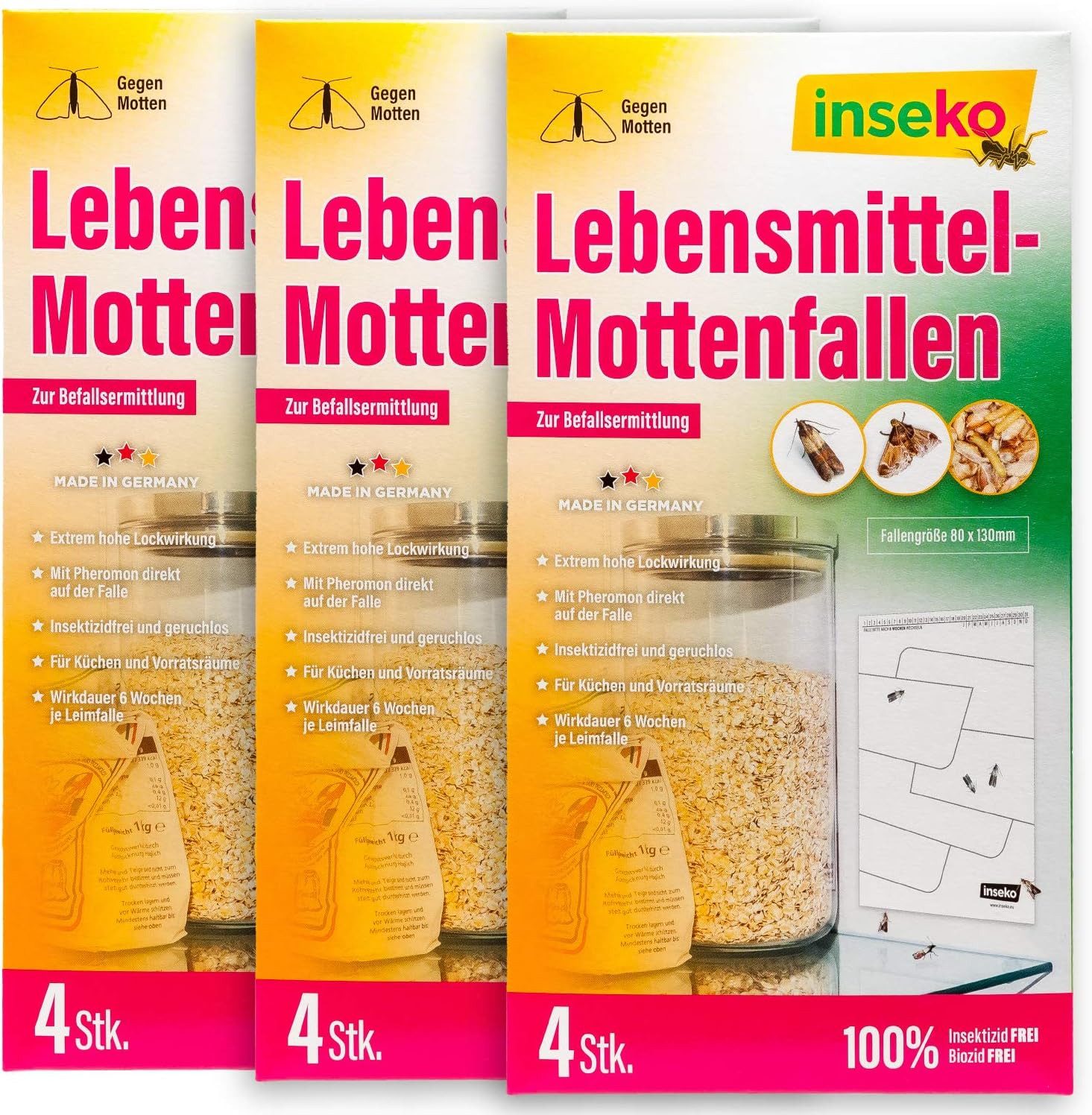 Inseko Klebefalle 12x inseko Lebensmittelmotten Falle I insektizidfrei und geruchlos, Pheromonfalle gegen Lebensmittelmotten und zur Befallsermittlung