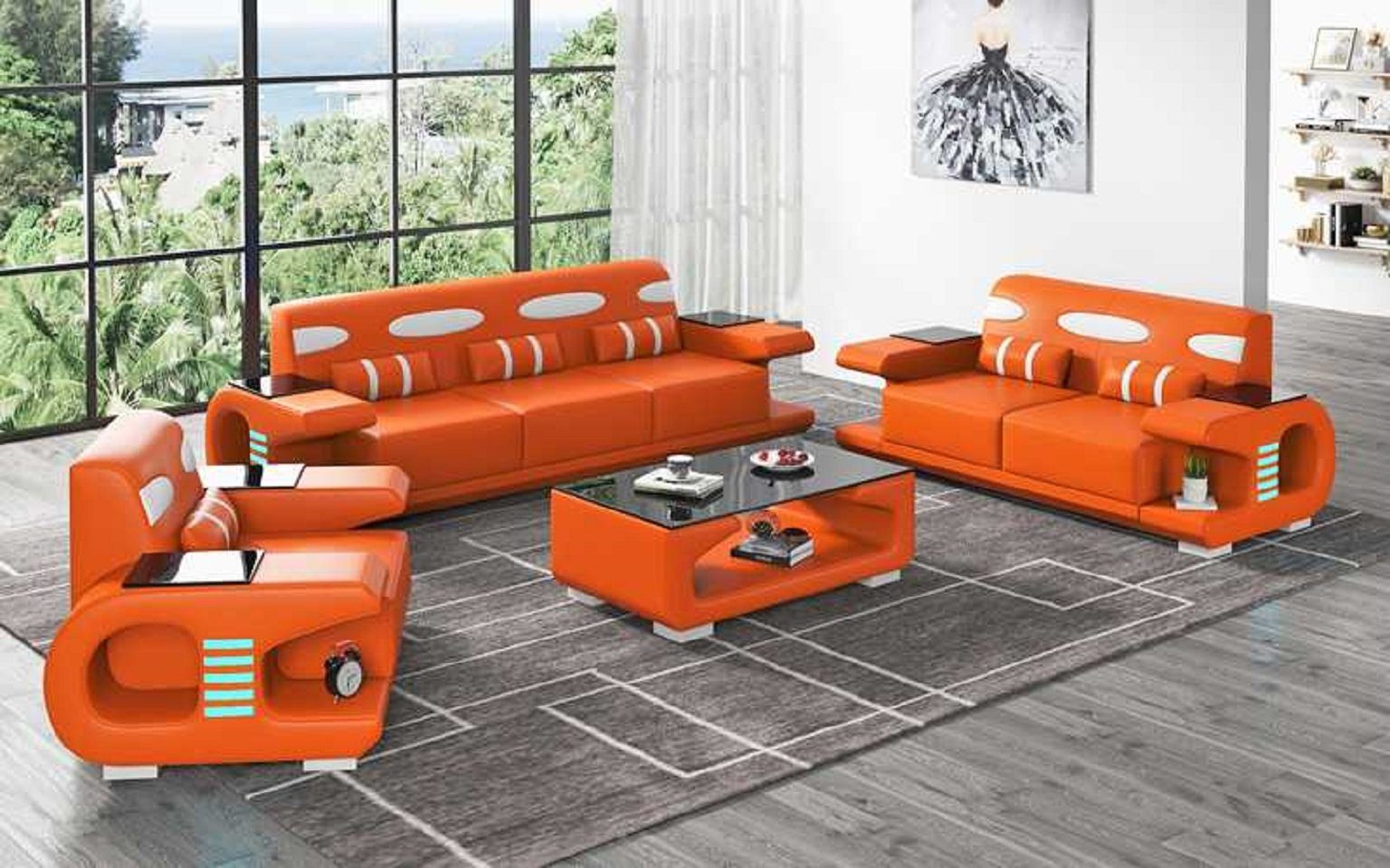 3tlg Nur Sofa Komplette in Wohnzimmer-Set Sofa Set, Couchgarnitur Sitzer Sessel), Wohnzimmer JVmoebel + Modern (3-St., Orange 2+3 Europe Made