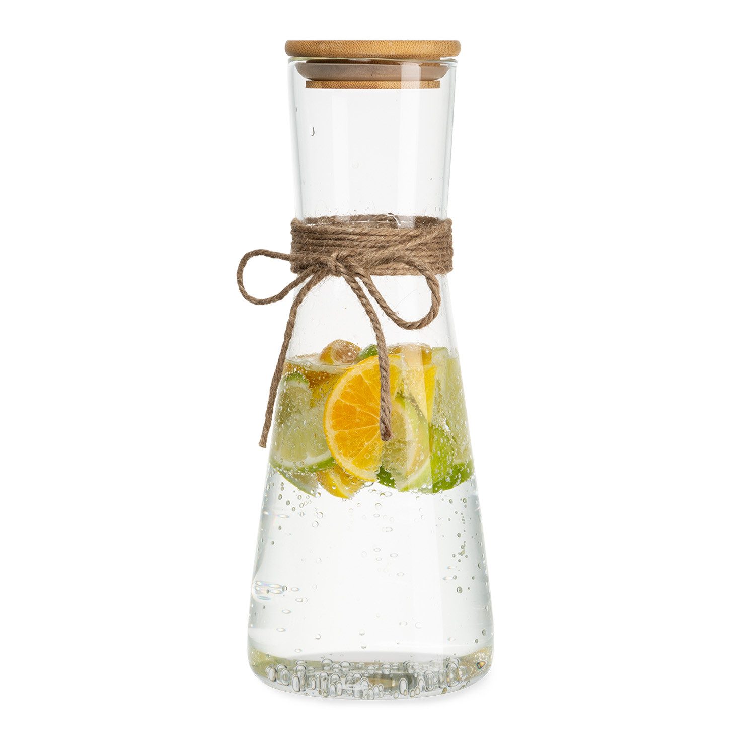 Klarstein Wasserkaraffe Glaskaraffe mit Bambusdeckel, (Packung), Edle  Kombination: Deckel aus Bambus mit griffiger Band-Dekoration