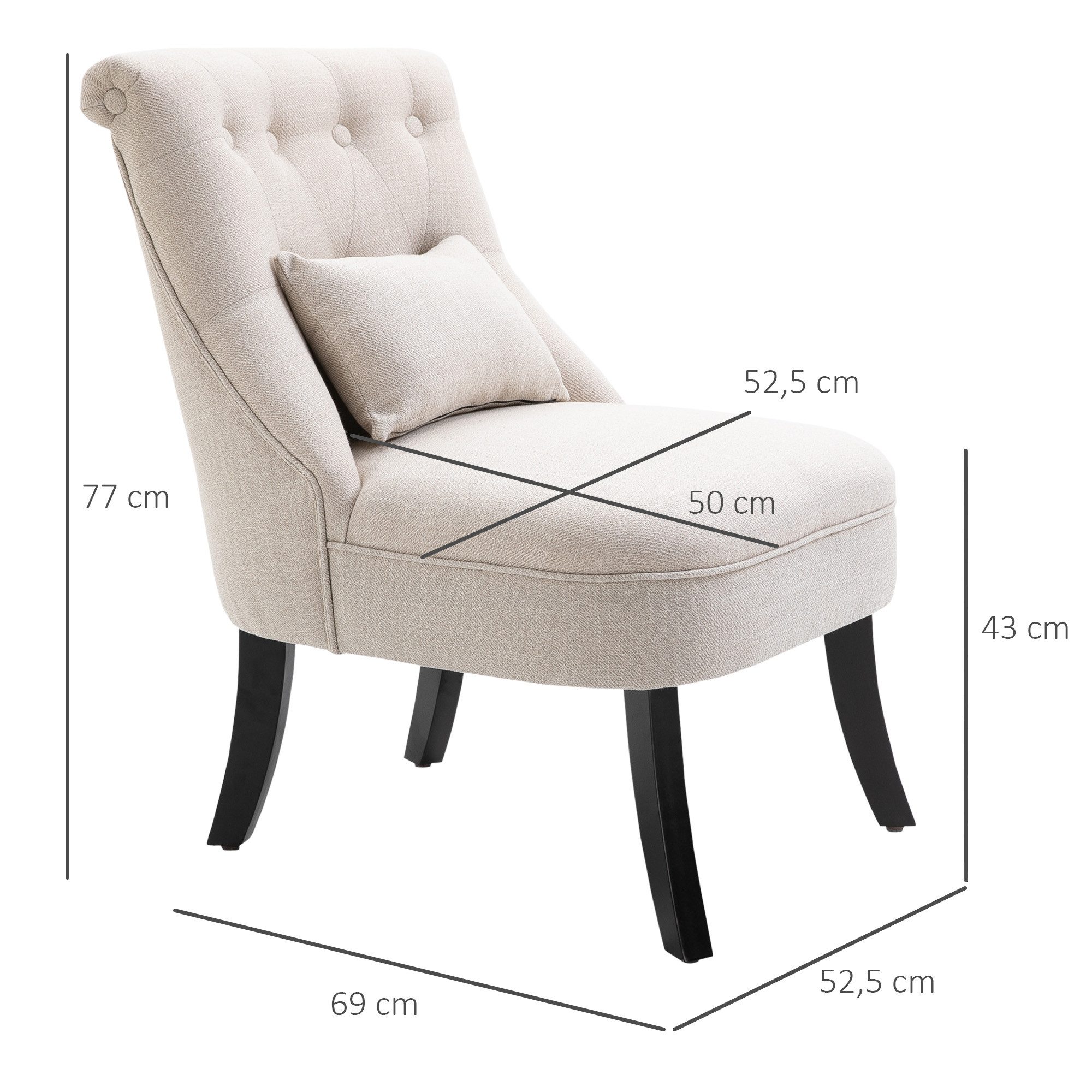 HOMCOM Relaxsessel Sessel mit Rückenkissen, Loungesessel mit Leinenoptik (Fernsehsessel, 1-St., Postersessel), für Wohnzimmer, Schlafzimmer, 52,5 x 69 x 77 cm, Cremeweiß
