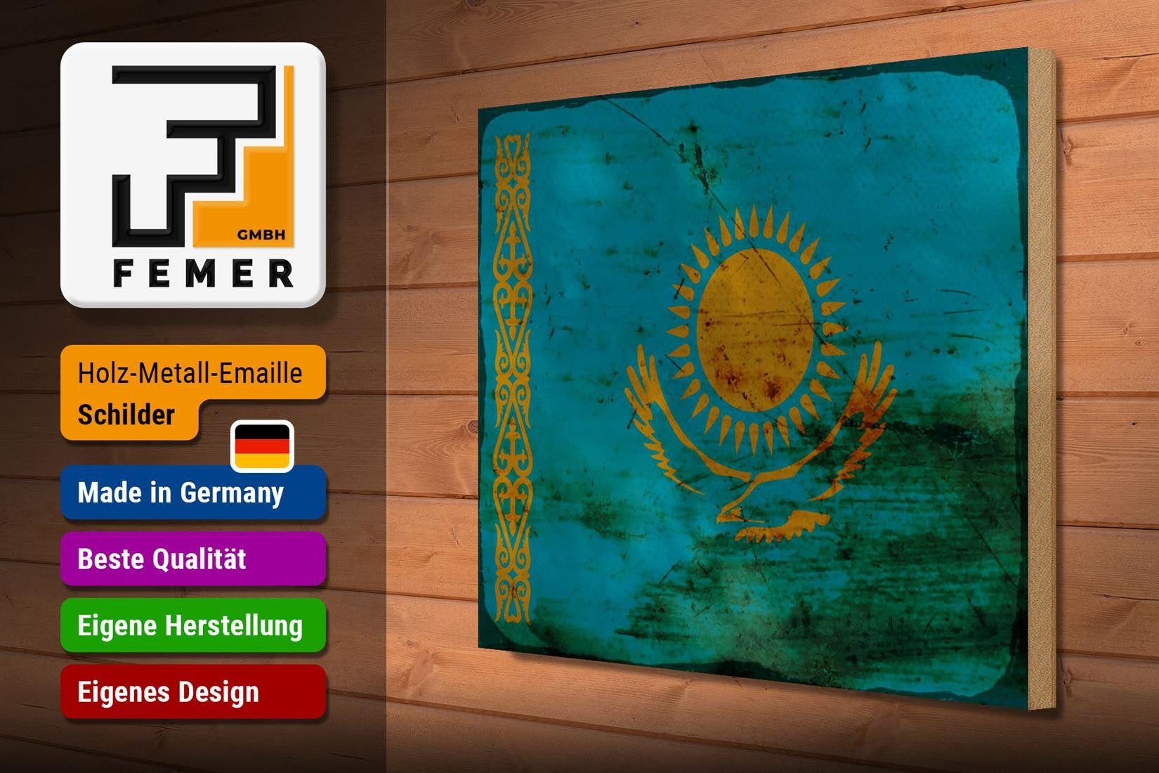 Femer GmbH Holzbild Flagge Kasachstan 40x30cm Kazakhstan Rost, Flaggen (1 St), Glatte Holzfaserplatte (MDF), vorn beschichtet