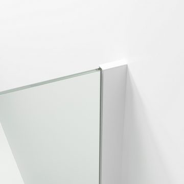 AQUALAVOS Walk-in-Dusche Duschwand Glas für Walk in Dusche 80/90/100/110/120 cm mit Haltestange, 8 mm Einscheibensicherheitsglas mit Nano Beschichtung, Höhe 200 cm, links und rechts montierbar, Aluminiumprofile in weiß matt