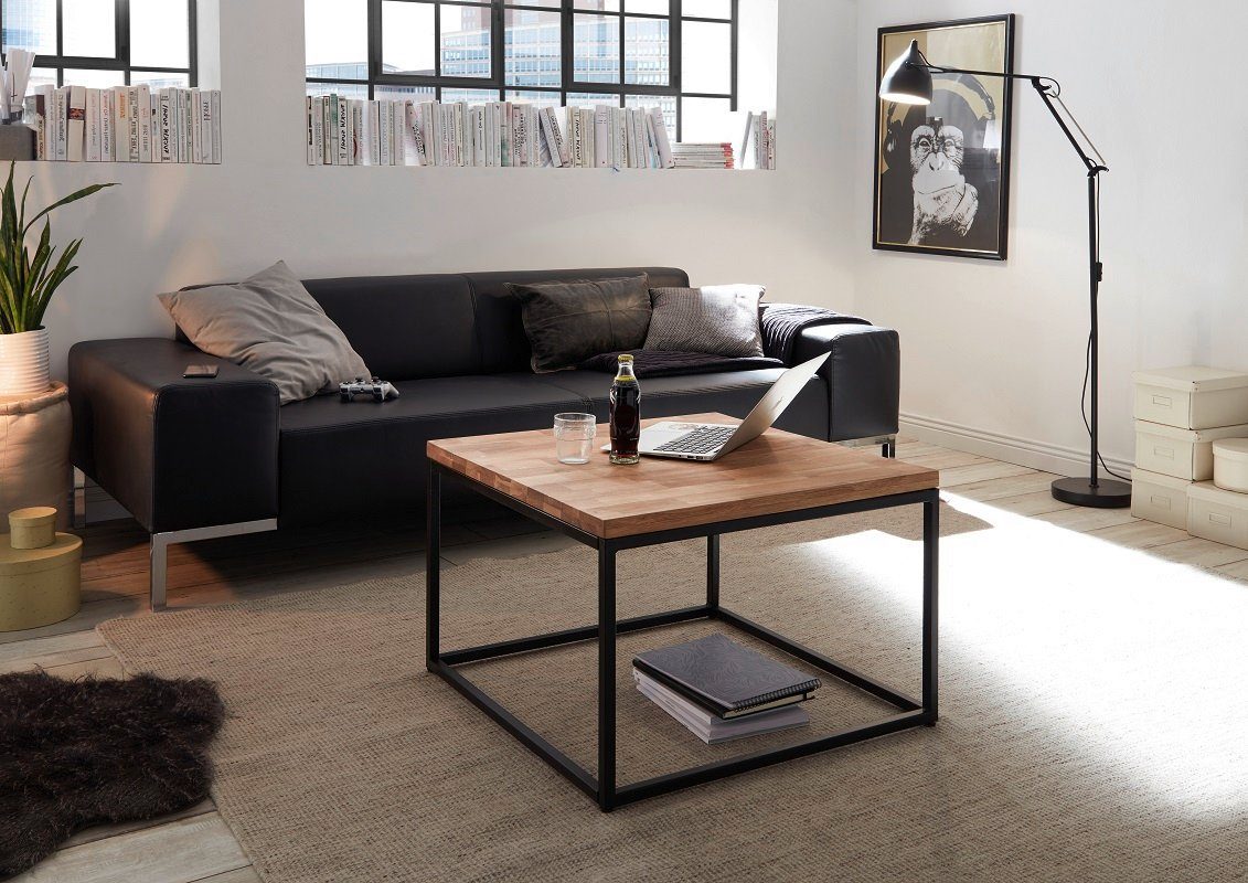 MCA furniture Couchtisch Couchtisch Sakura, Asteiche massiv, mit Metallrahmen, 70x70, Eiche (no-Set), Breite 70 cm,Tischplatte aus Massivholz