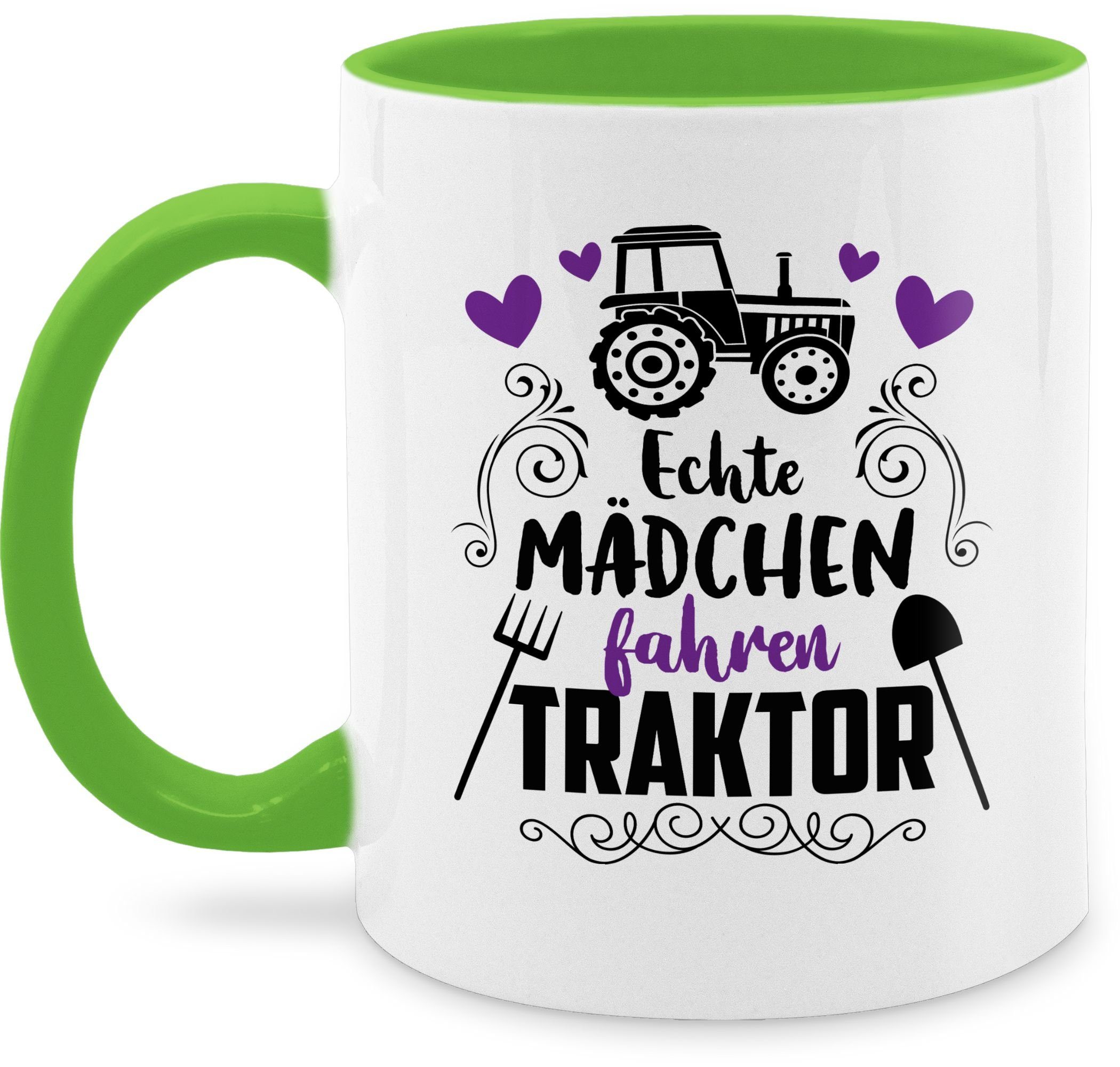 2 Tasse fahren schwarz, Keramik, Hellgrün Shirtracer Hobby Geschenk Mädchen Kaffeetasse Echte - Traktor