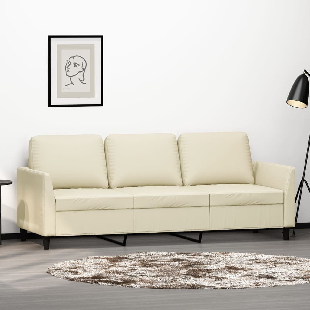 vidaXL Sofa 3-Sitzer-Sofa Creme 180 cm Kunstleder