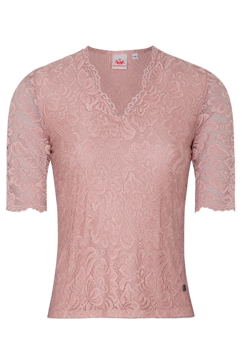 Spieth & Wensky Trachtenshirt Blusenshirt - ARKTIS - altrosa, dunkelgrün günstig online kaufen