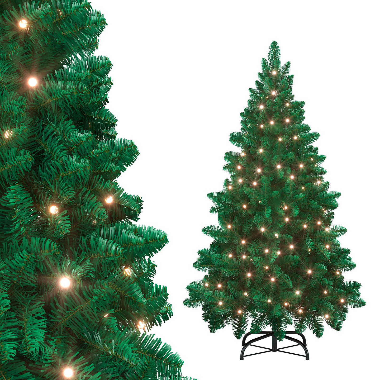 FIVMEN Künstlicher Weihnachtsbaum Grün Tannenbaum mit Beleuchtung LED warm-weiß inkl. Metallständer