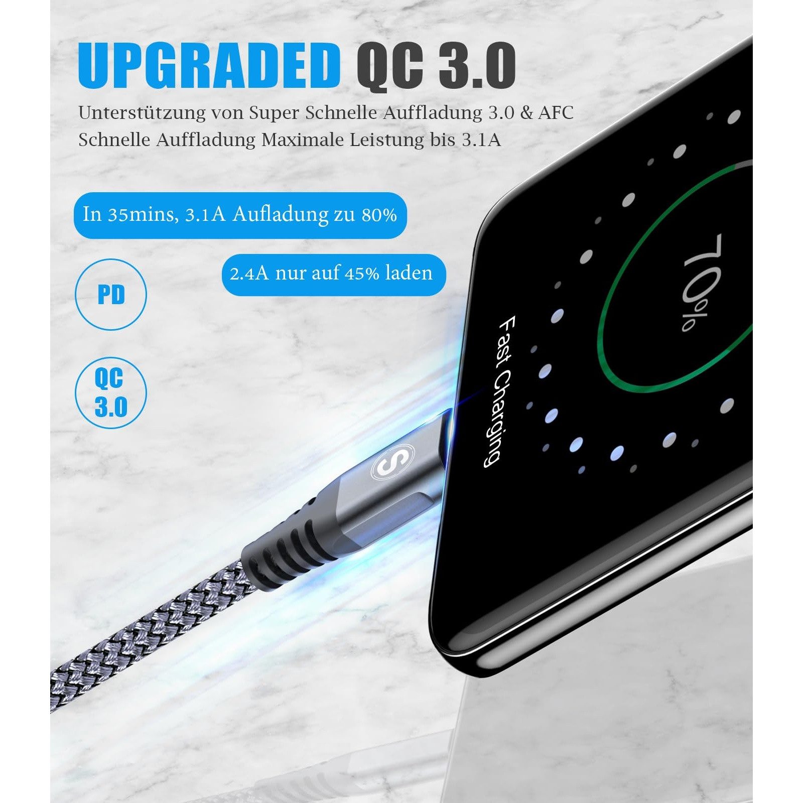 Bundviel 2er Set USB C Datenkabel SCHNELL Ladekabel Smartphone-Kabel magnetisches Ladekabel – Bild 3 von 5