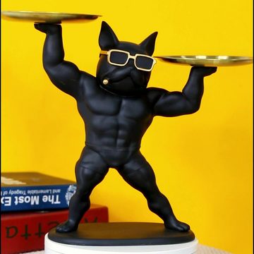 HYTIREBY Tierfigur Bulldogge Skulptur Deko, Tablett Deko (1 St), Geschenk für Wohnzimmer, Eingangsbereich, Büro, Schreibtischdekoration
