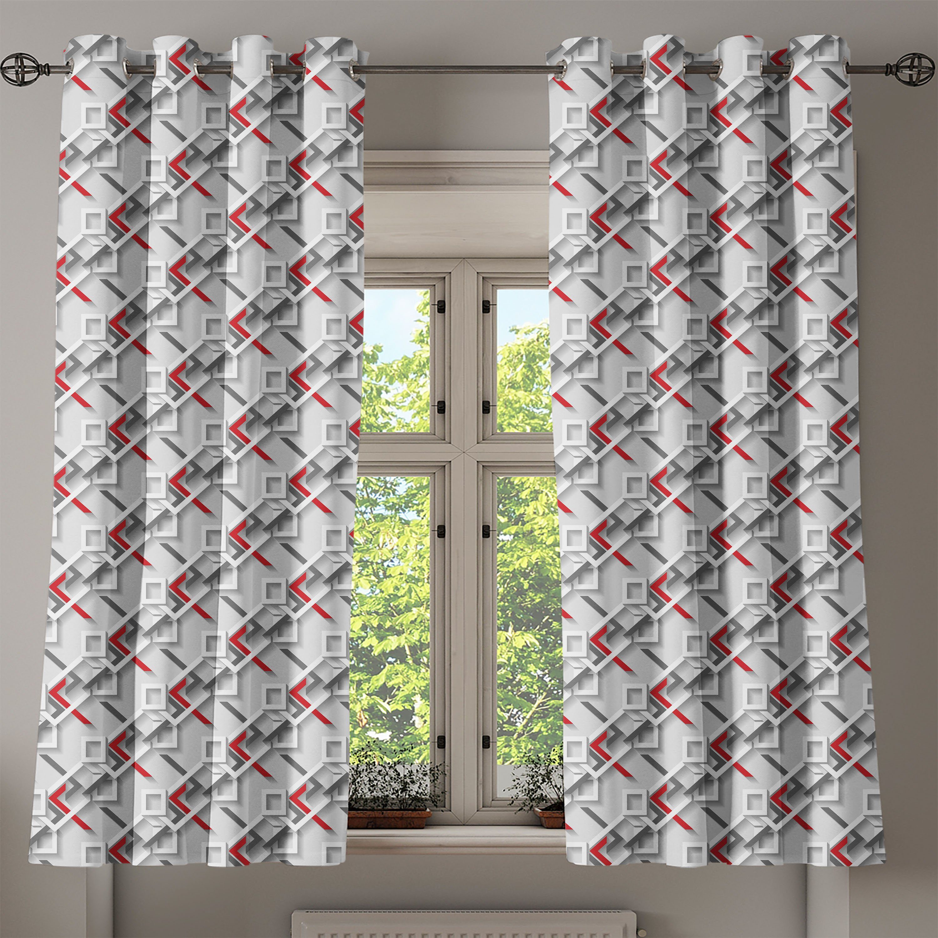 Gardine Dekorative 2-Panel-Fenstervorhänge Design- Moderne Grid Abakuhaus, Geometrisch Wohnzimmer, für Schlafzimmer