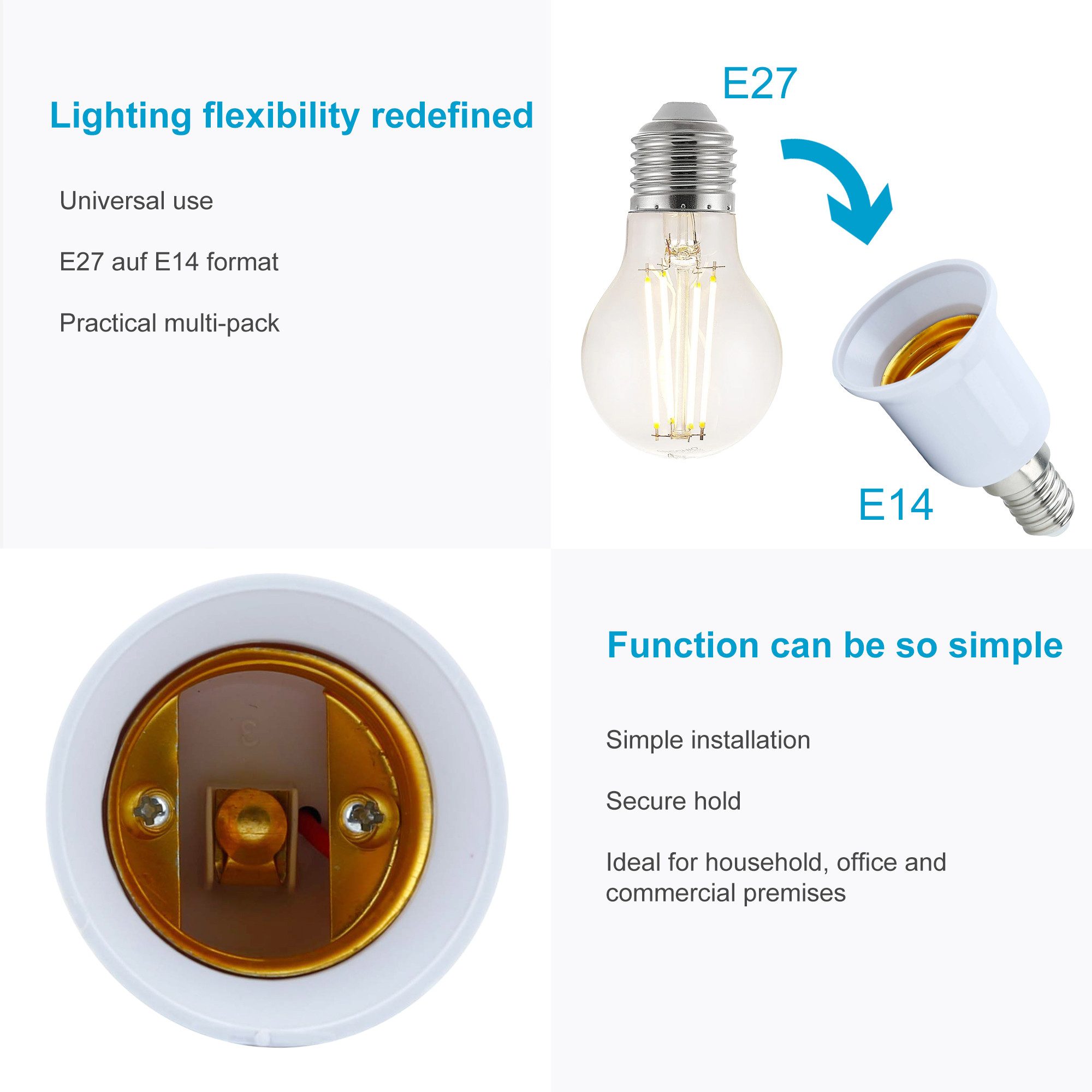 Intirilife Lampenfassung, (4-St), 4x E14 auf E27 Lampensockel Adapter in WEISS