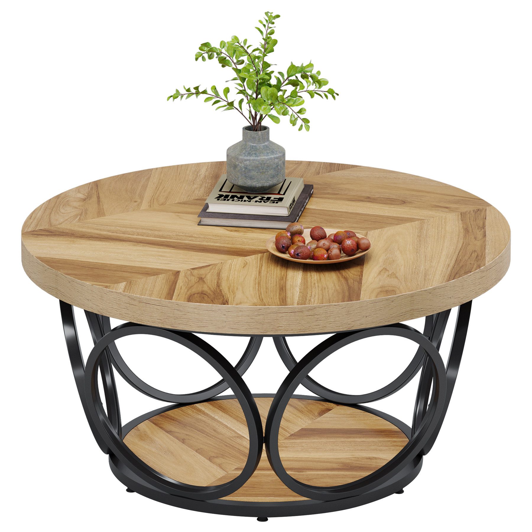 Tribesigns Couchtisch Runde Kaffeetisch Beistelltisch, Industrial 2-Tier-Kr günstig online kaufen