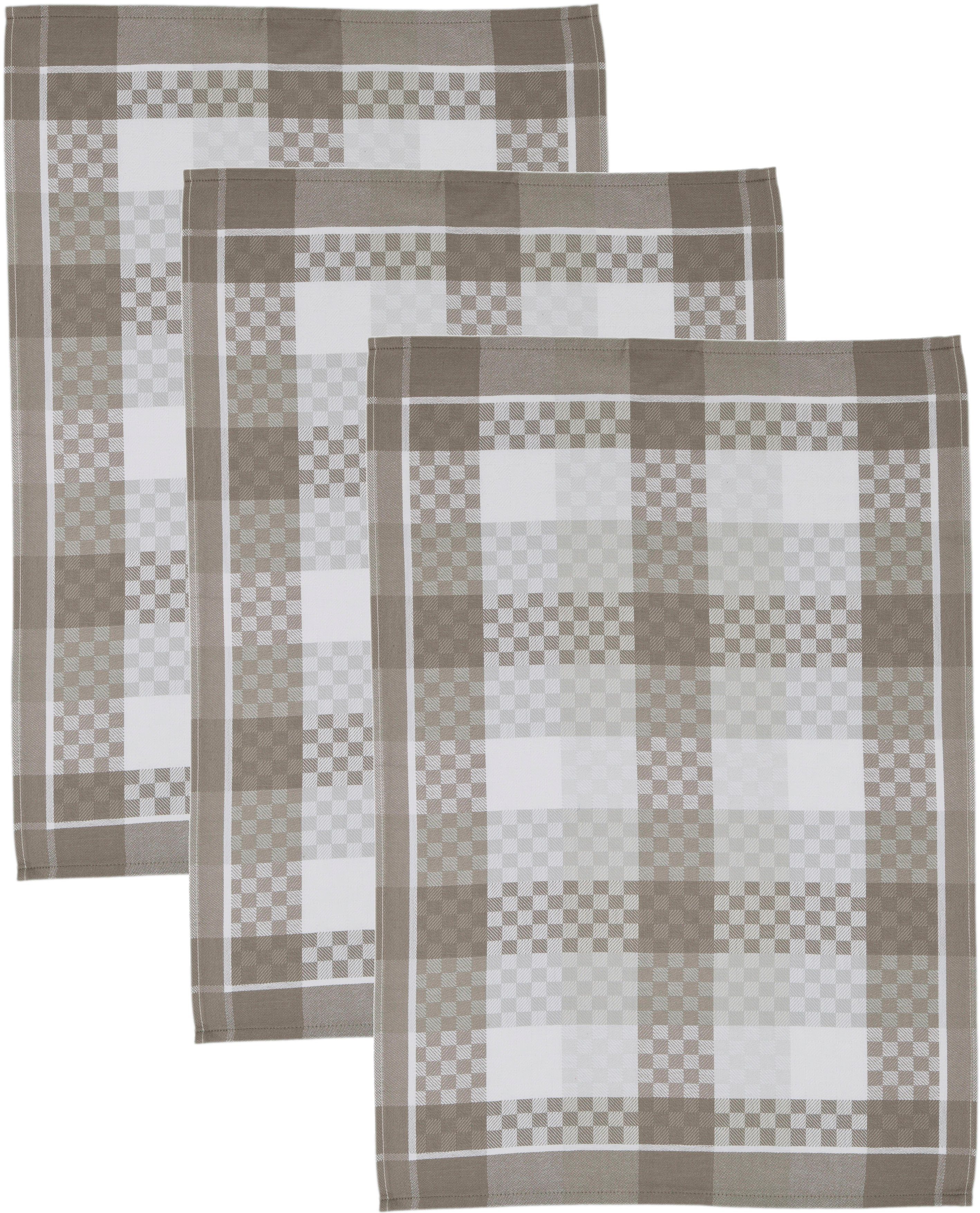 ROSS Geschirrtuch SUPERIOR, (Set, 3-tlg), aus 100% Baumwolle, 50x70 cm flanell/weiß/grau
