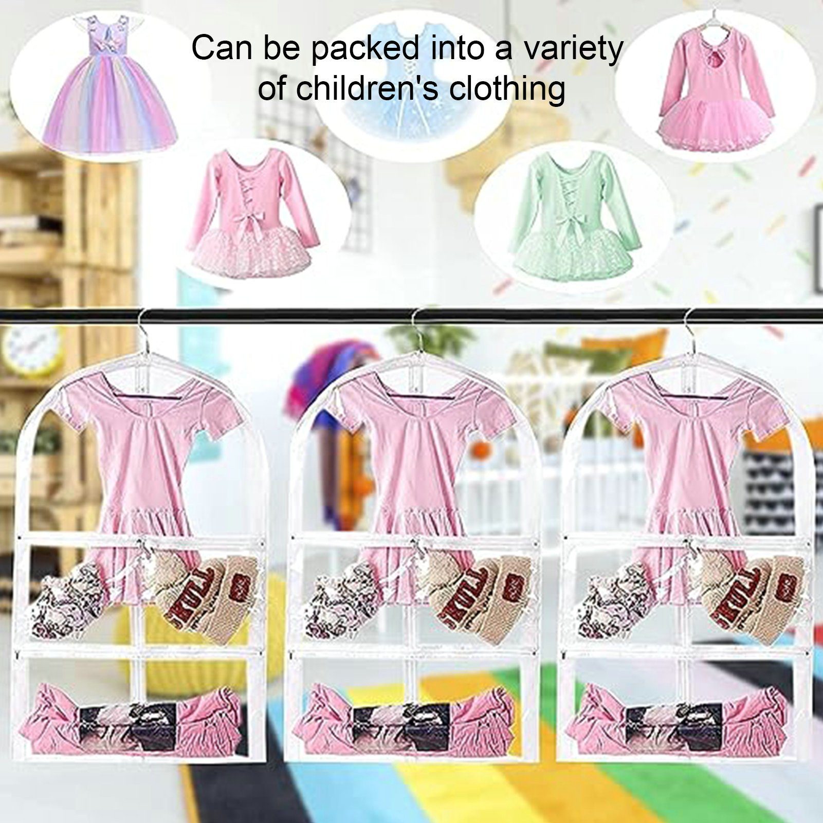 Rutaqian Kleidersack 3 Lila Kleidersack (Kinder Socken cm mit x Stück 60 Aufhängen Staubbeutel) Taschenreißverschluss, Tanzkostümtasche Kleidungssäcke von zum 90 PVC Kleidung voller Transparente Kleidersäcke Tanzschuhe