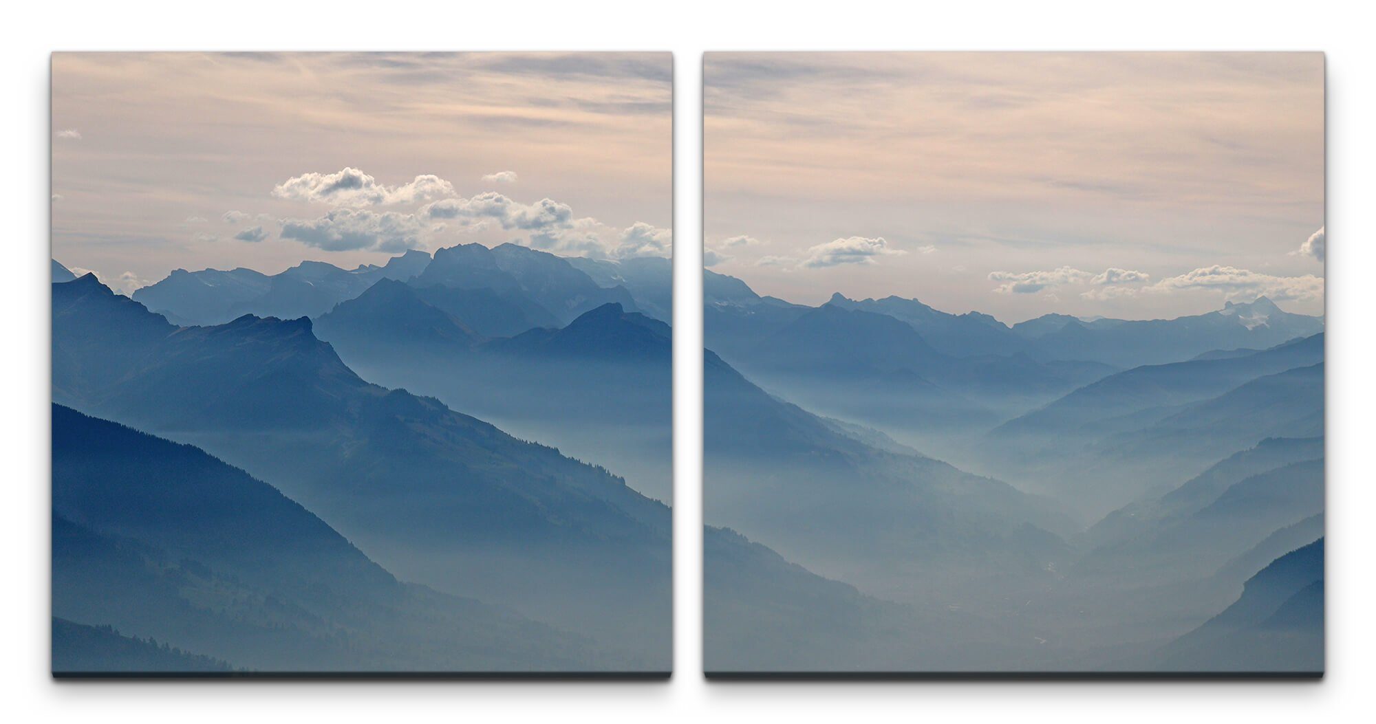 Sinus Art Leinwandbild Berge mit Nebel Wandbild in verschiedenen Größen