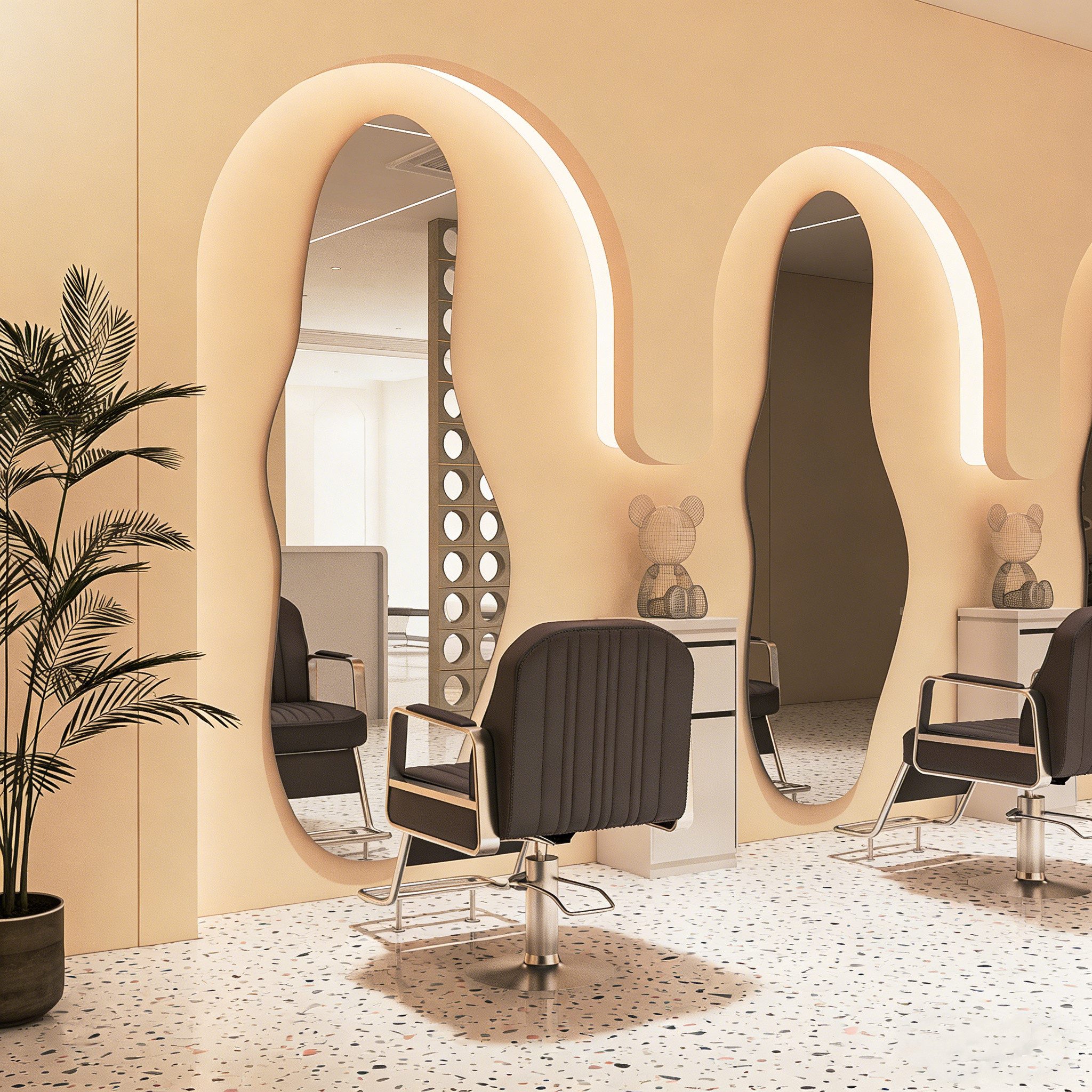 WDWRITTI Spiegel groß für Hotel Friseurladen Hairsalon Beauty Studio Wohnzimmer (Dekospiegel Friseurspiegel Ganzkörperspiegel mit / ohne LED Beleuchtung, 1-St., 180x80, 165x65, 165x60, 145x60cm), Oval, Bogen, asymmetrisch, Frauenfigur, Wassertropfen, Rechteckig