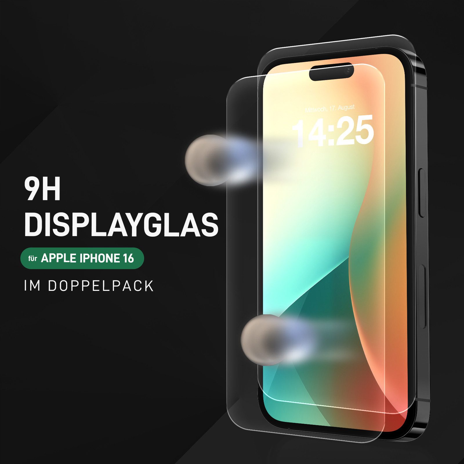 Tec-Expert Displayschutzglas 2X 9H Displayglas für Apple iPhone 16 für Apple iPhone 16, Displayschutzfolie, 2 Stück, Displayschutz, Schutzglas, Bildschirmschutz, kratz- & stoßfest