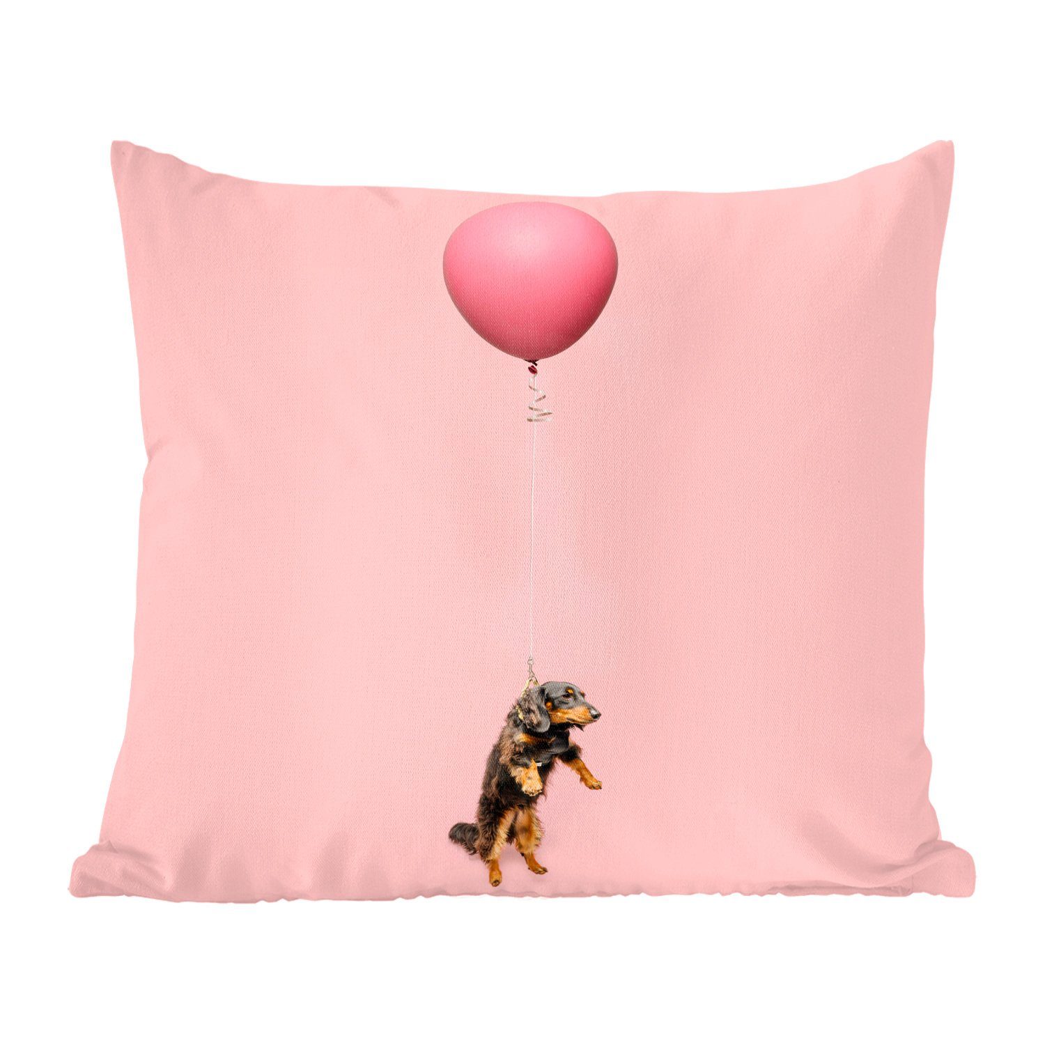 MuchoWow Dekokissen Dackel schwebt durch einen Ballon nach oben, Zierkissen mit Füllung für Wohzimmer, Schlafzimmer, Deko, Sofakissen