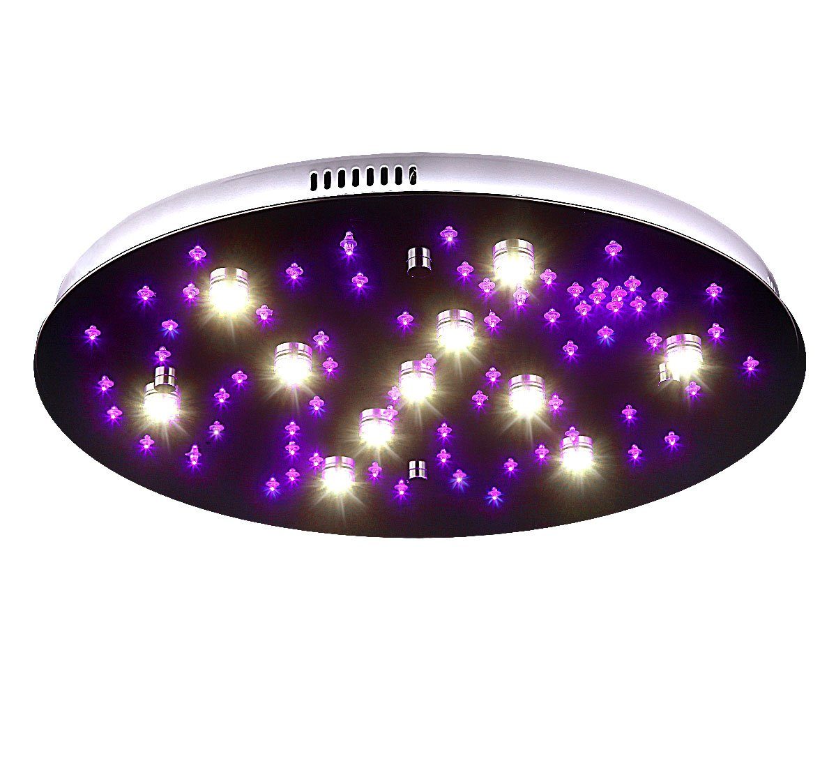 Lewima LED Deckenleuchte Stars, Sternenhimmel Deckenlampe mit RGB Farbwechsel flach, LED für Hauptbeleuchtung in Warmweiß, Subbeleuchtung der Decke in Kaltweiß, XL Ø60cm mit Fernbedienung und Stufenschaltung