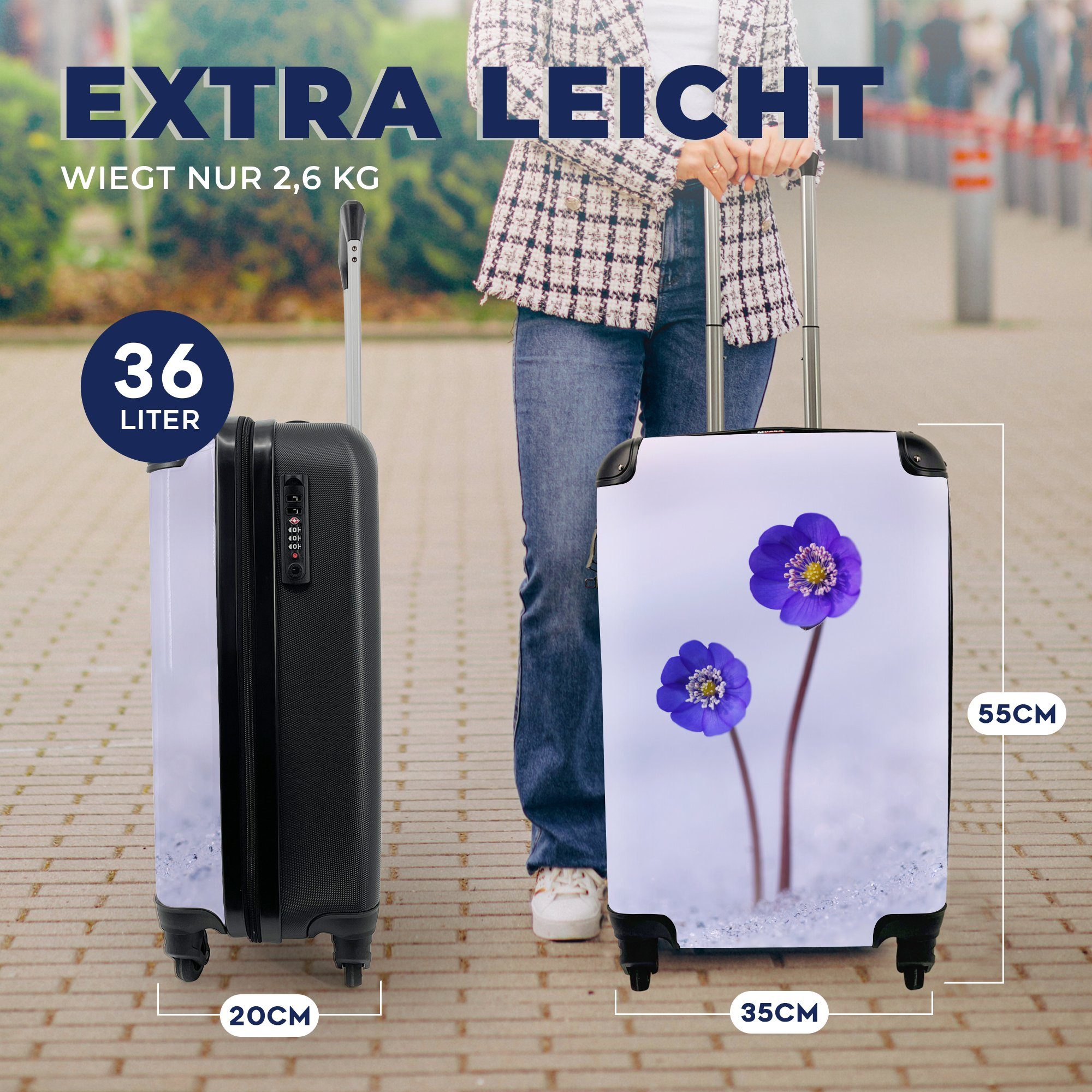 Lila, - Handgepäckkoffer Reisekoffer für mit Schnee Trolley, Reisetasche - Handgepäck 4 Blumen MuchoWow Ferien, rollen, Rollen,