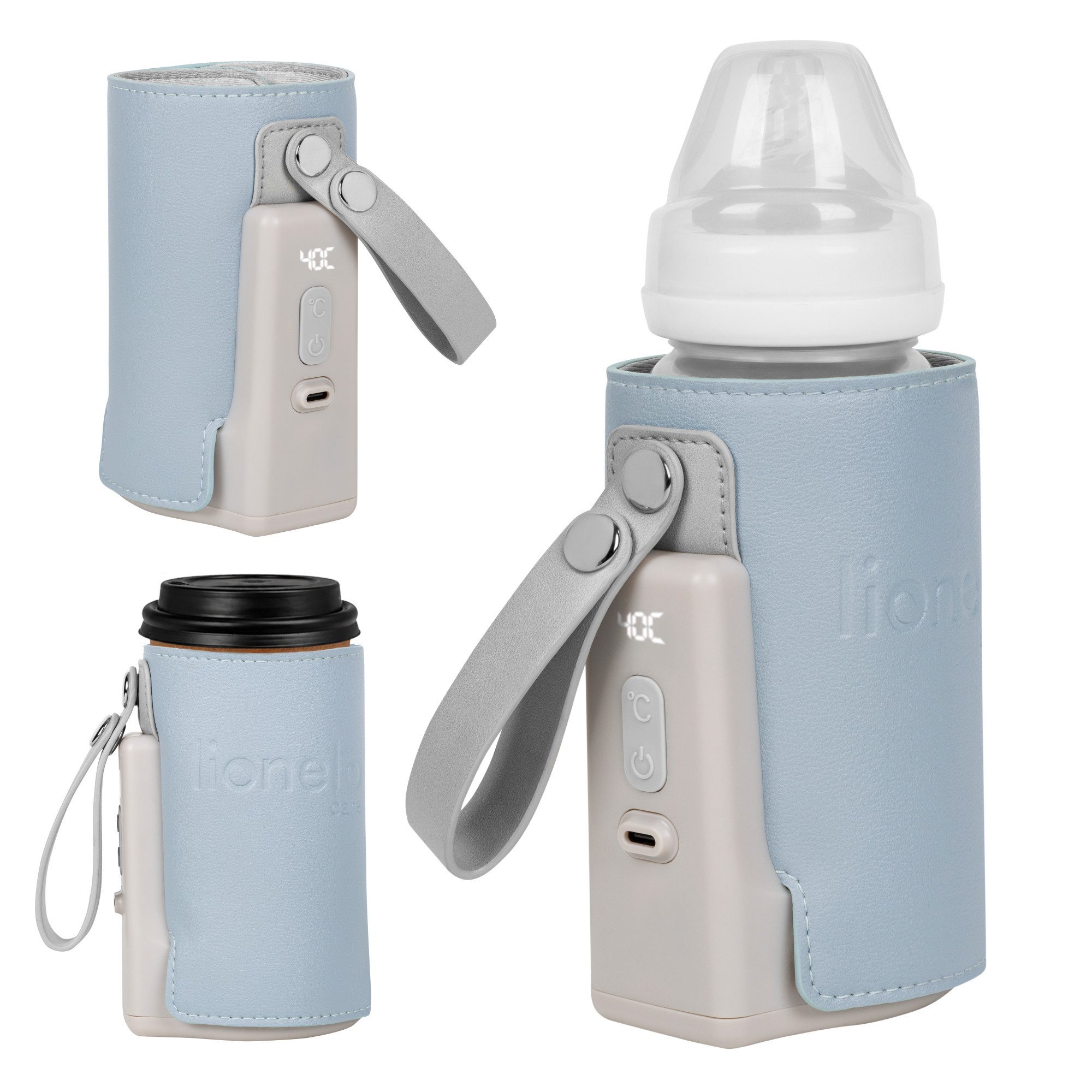 lionelo Babyflaschenwärmer THERMUP GO PLUS, Schnelles Erhitzen - 5 Temperaturen/3000mAh/USB-C