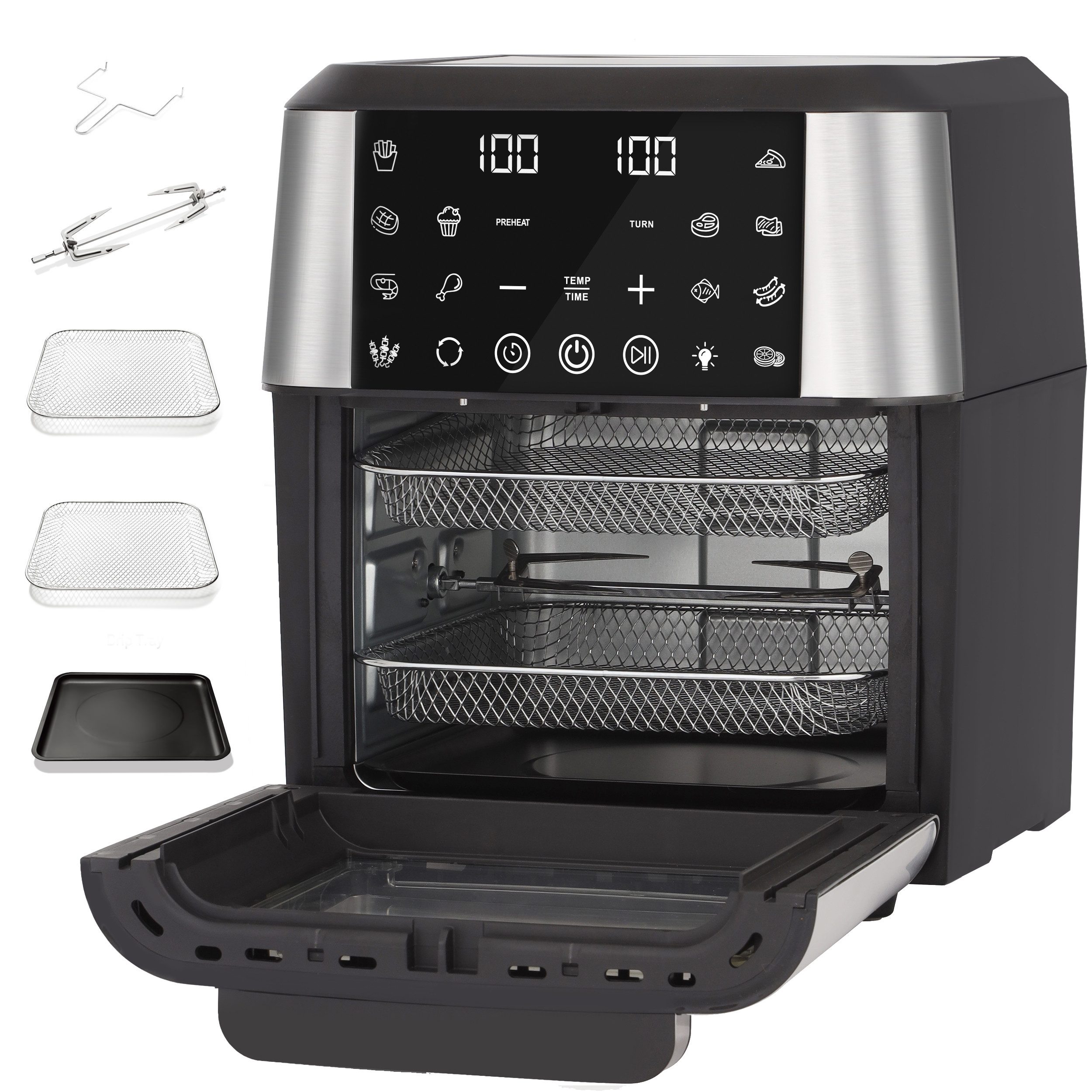 Sinaopus Heißluftfritteuse 12L XXL, 1800W Airfryer mit 12 Programmen, 1800 W, 2-in-1 Airfryer & Minibackofen mit Touchdisplay, und Sichtfenster
