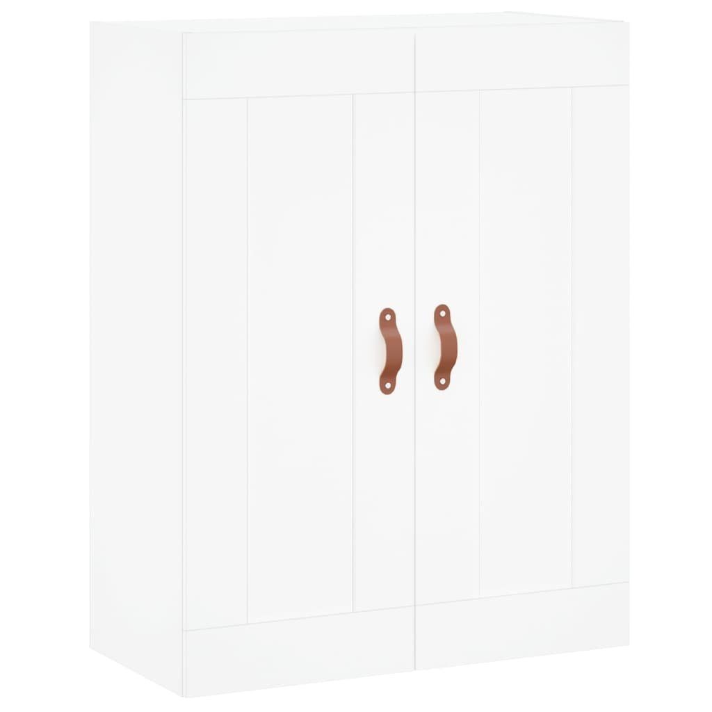 furnicato Wandhängeschrank Weißer Wandschrank 69,5 x 34 x 90 cm aus Holzwerkstoff und Kunstleder, 1-tlg., Hängeschrank mit 3 Fächern und Ledergriffen für das Schlafzimmer