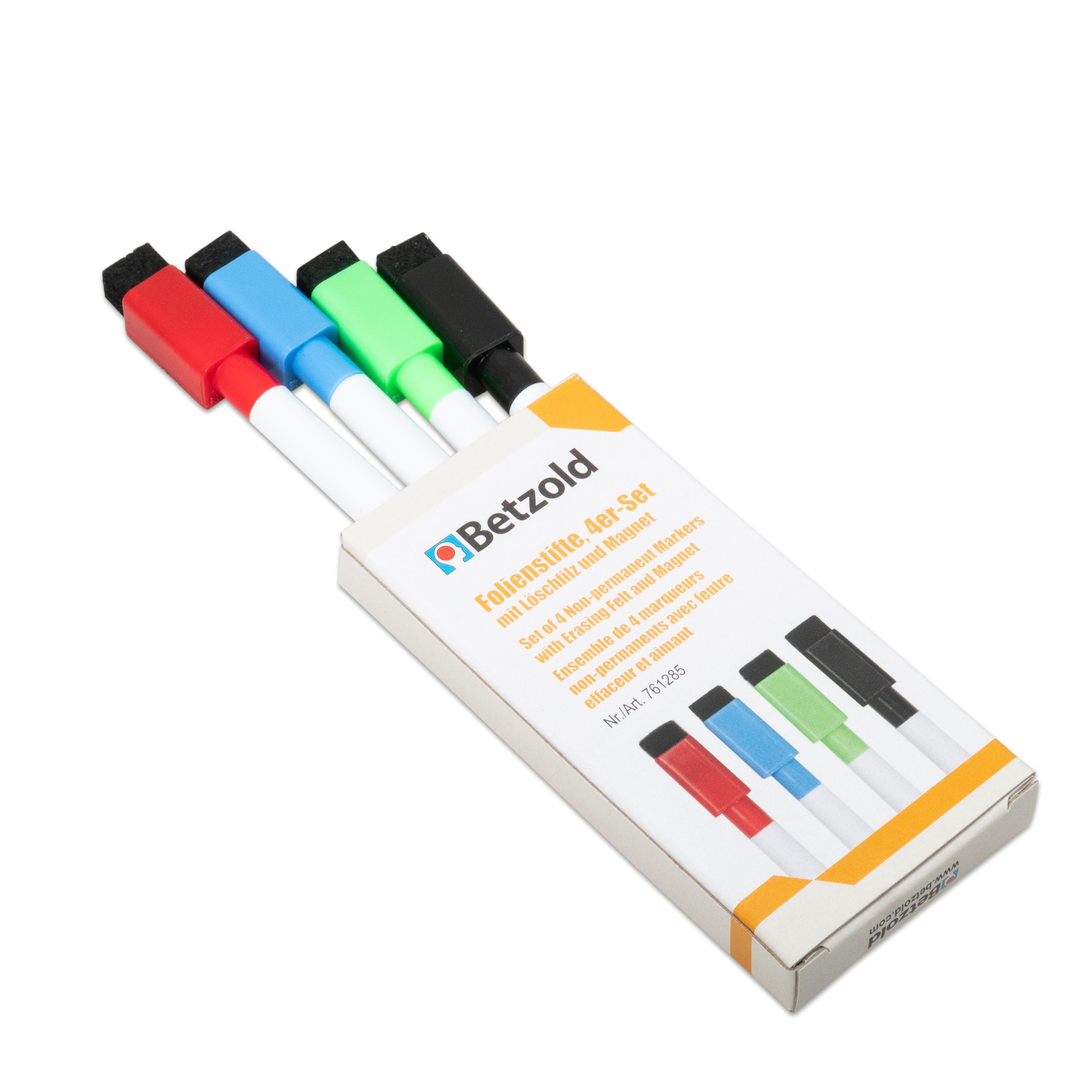 Betzold Folienstift Folienstifte-Set mit Löschfilz und Magnet, 4 Stück in 4 Farben