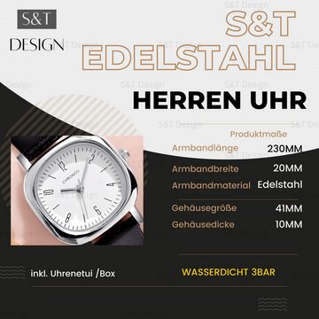 S&T Design Quarzuhr Damen Armbanduhr Edelstahl Leder, (inkl. Uhrenetui), Damenuhr Uhr Frauen Geschenk Wasserdicht