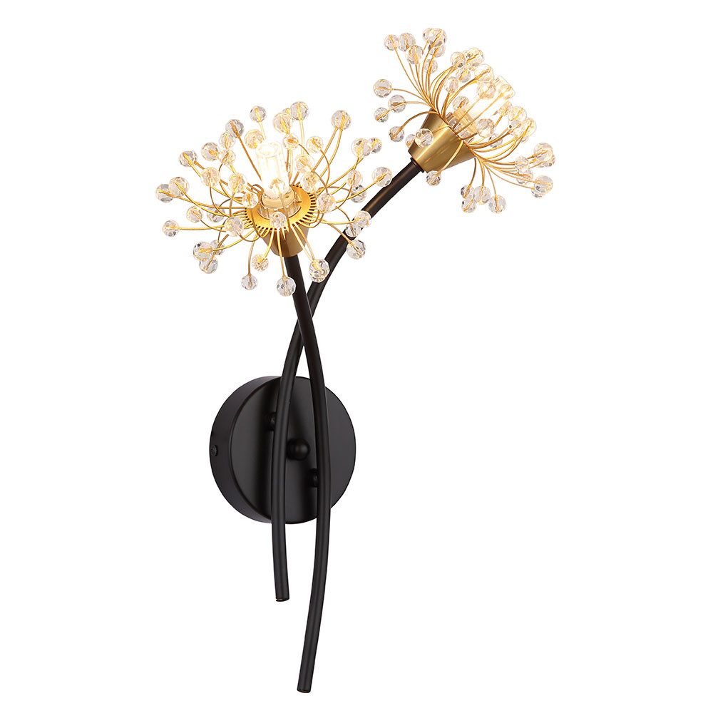 GLOBO LIGHTING Wandleuchte, Leuchtmittel nicht inklusive, Wandleuchte Flurlampe Kristallleuchte Blume gold schwarz 2-Flammig G9
