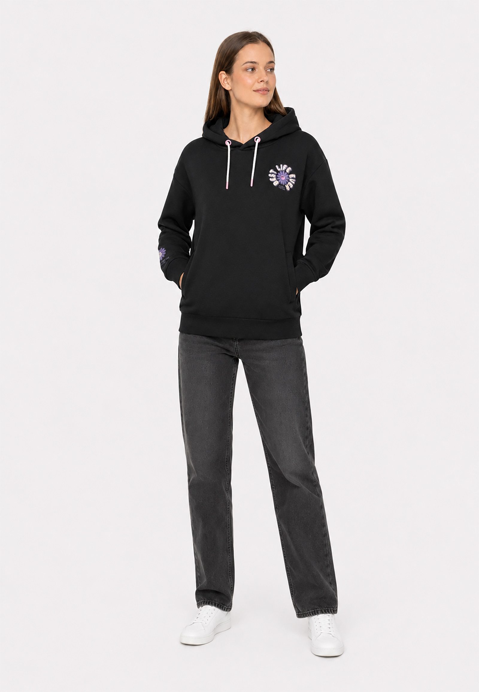 SUBLEVEL Hoodie Kängurutasche und bequeme Rippbündchen für Damen (1-tlg) Baumwolle Normal Fit Kapuze Langarm Einfarbig atmungsaktiv