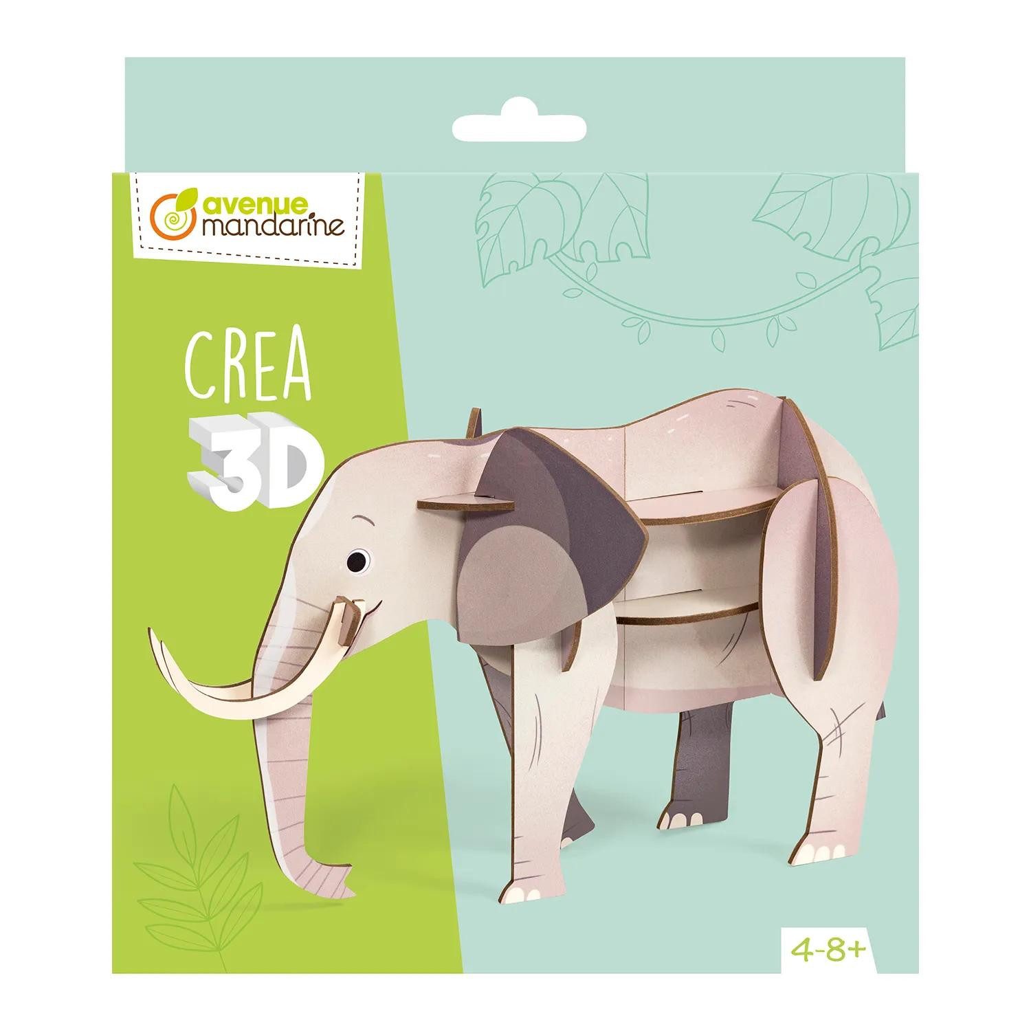 Avenue Mandarine Puzzle 3x Crea 3D, Elefant - Grün PU037C, Puzzleteile, My Mandarine
