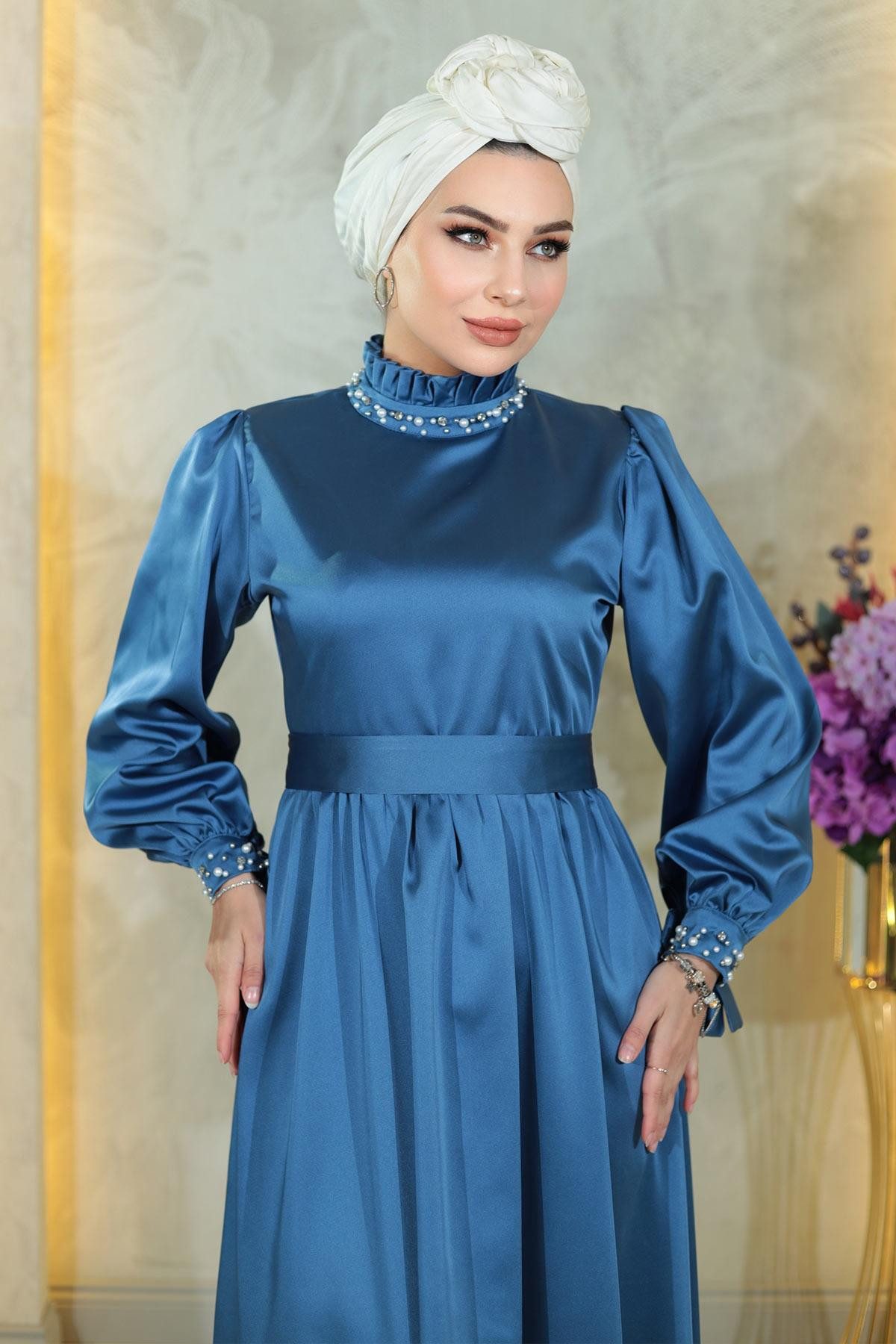 MODAMİHRAM Abendkleid Abendkleid aus Satin mit Perlen günstig online kaufen