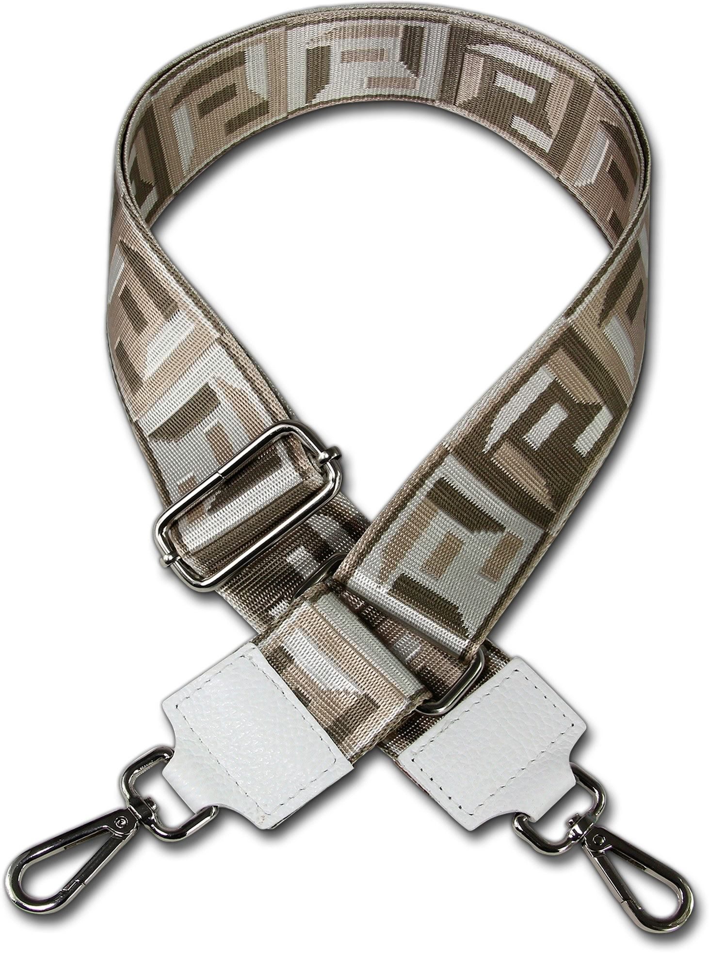 FLORENCE Tragegurt Boho-Gurt weiß hellbraun Florence, Damen Tragegurt Echtes Leder, Canvas weiß,braun,silber, Fantasiemuster